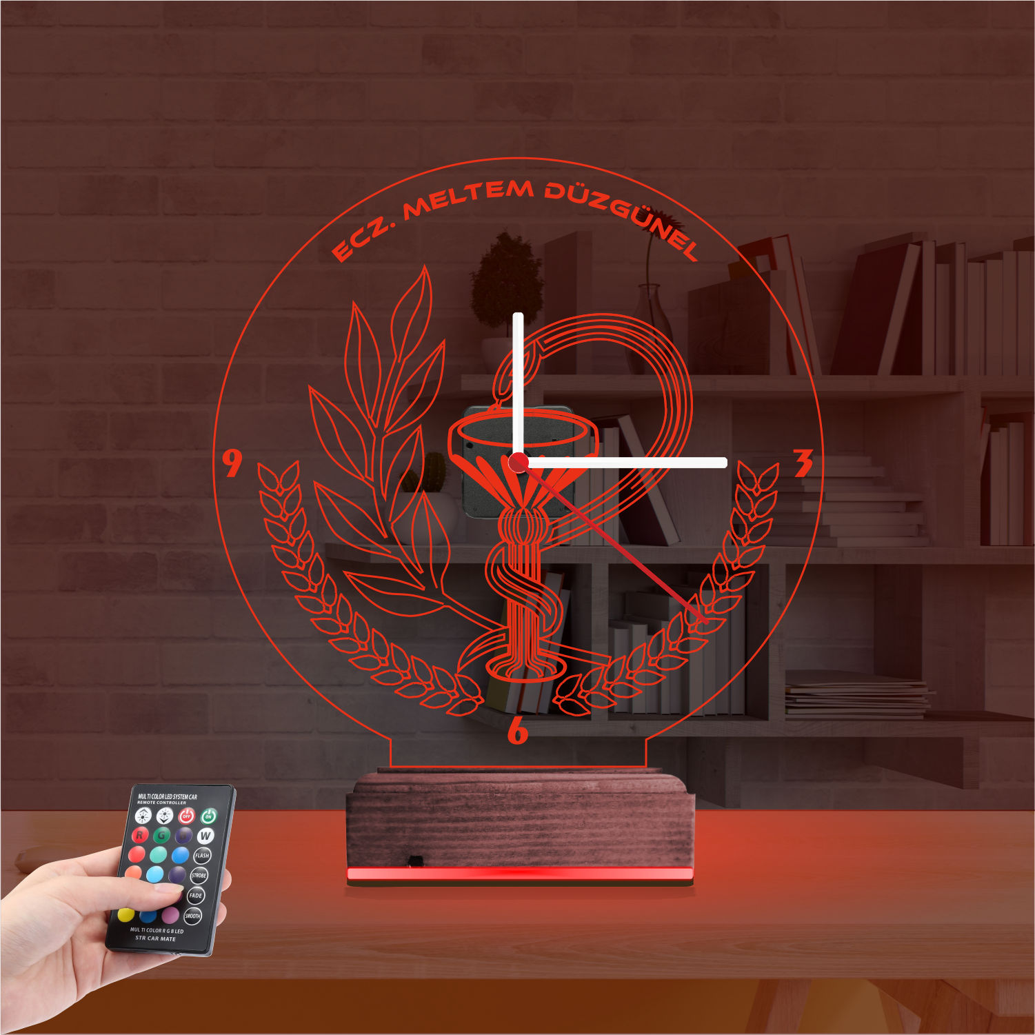 Именной 3D-светильник с часами «Чаша Гигиеи» 6