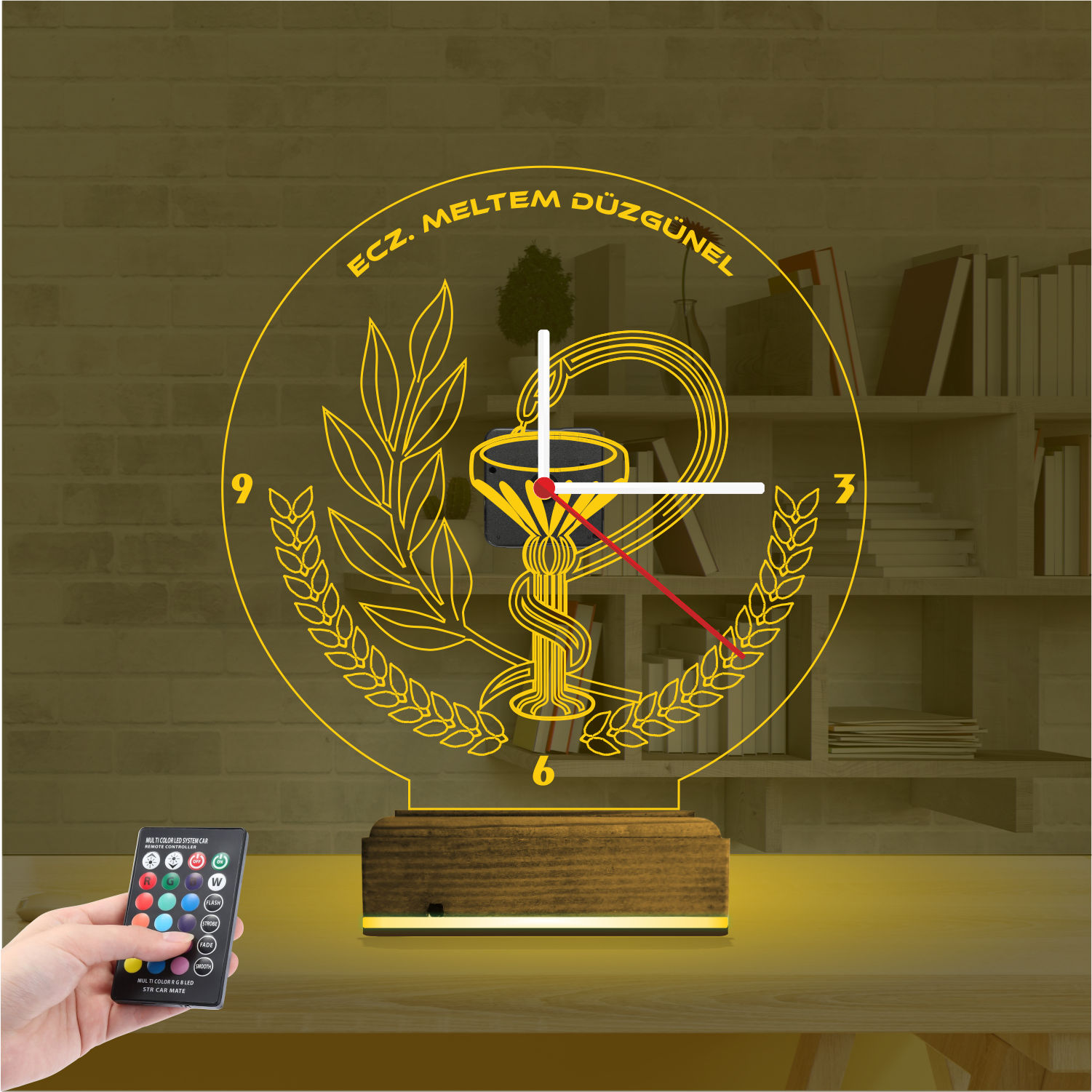 Именной 3D-светильник с часами «Чаша Гигиеи» 7