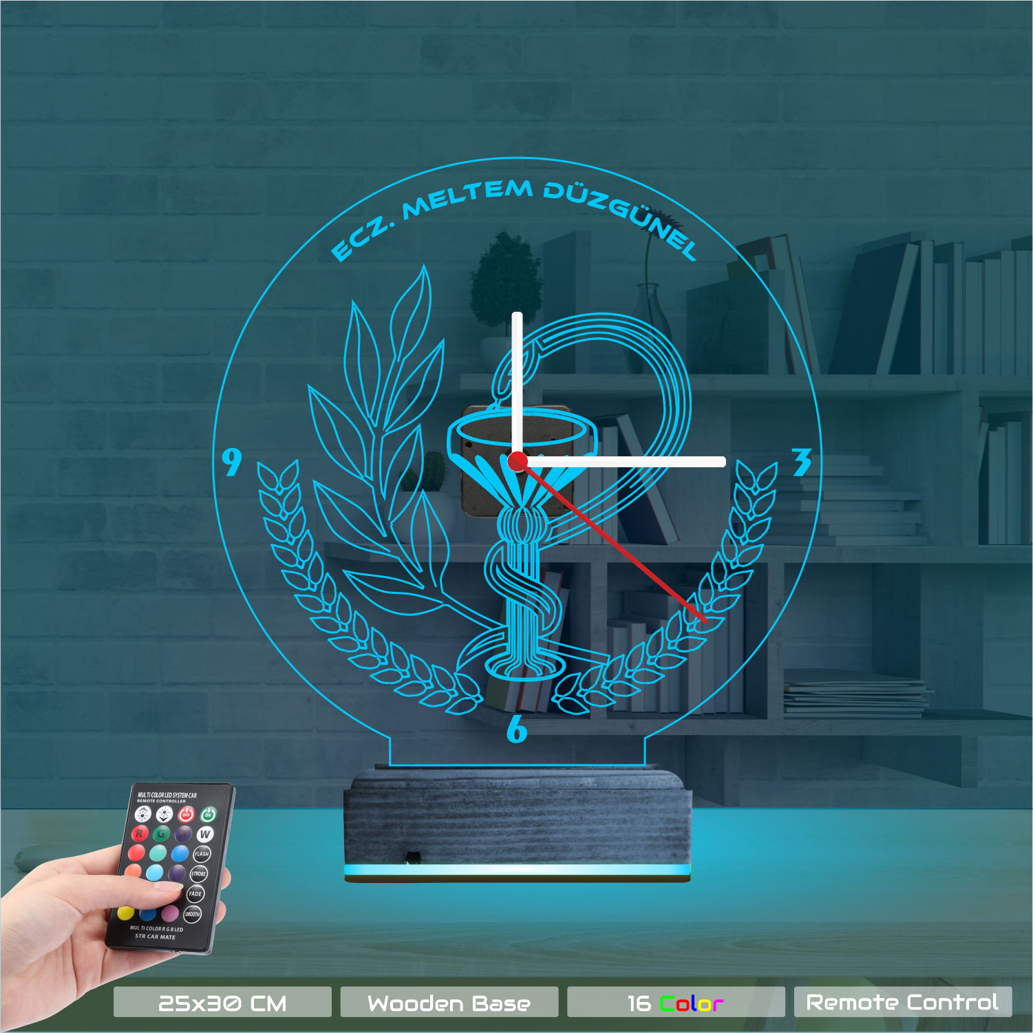 Именной 3D-светильник с часами «Чаша Гигиеи» 8