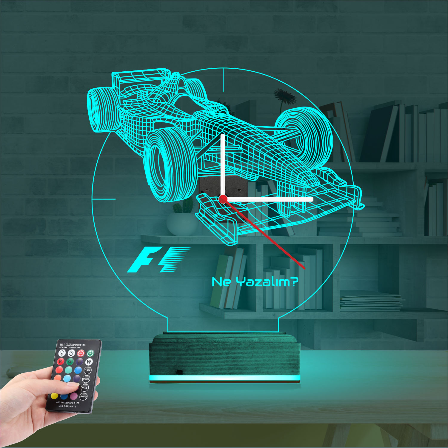 Именной 3D-светильник с часами «Болид F1» 2