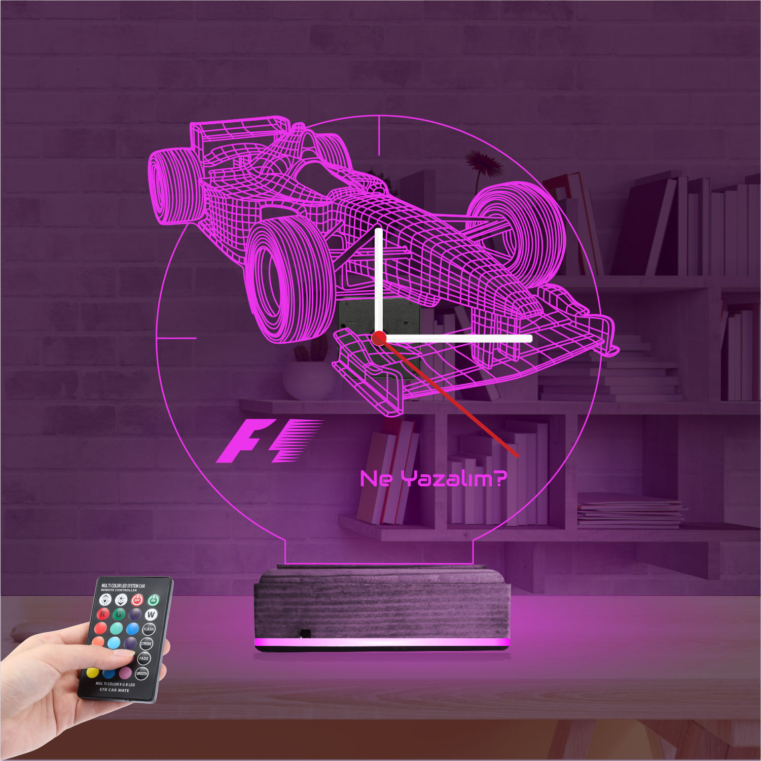 Именной 3D-светильник с часами «Болид F1» 3