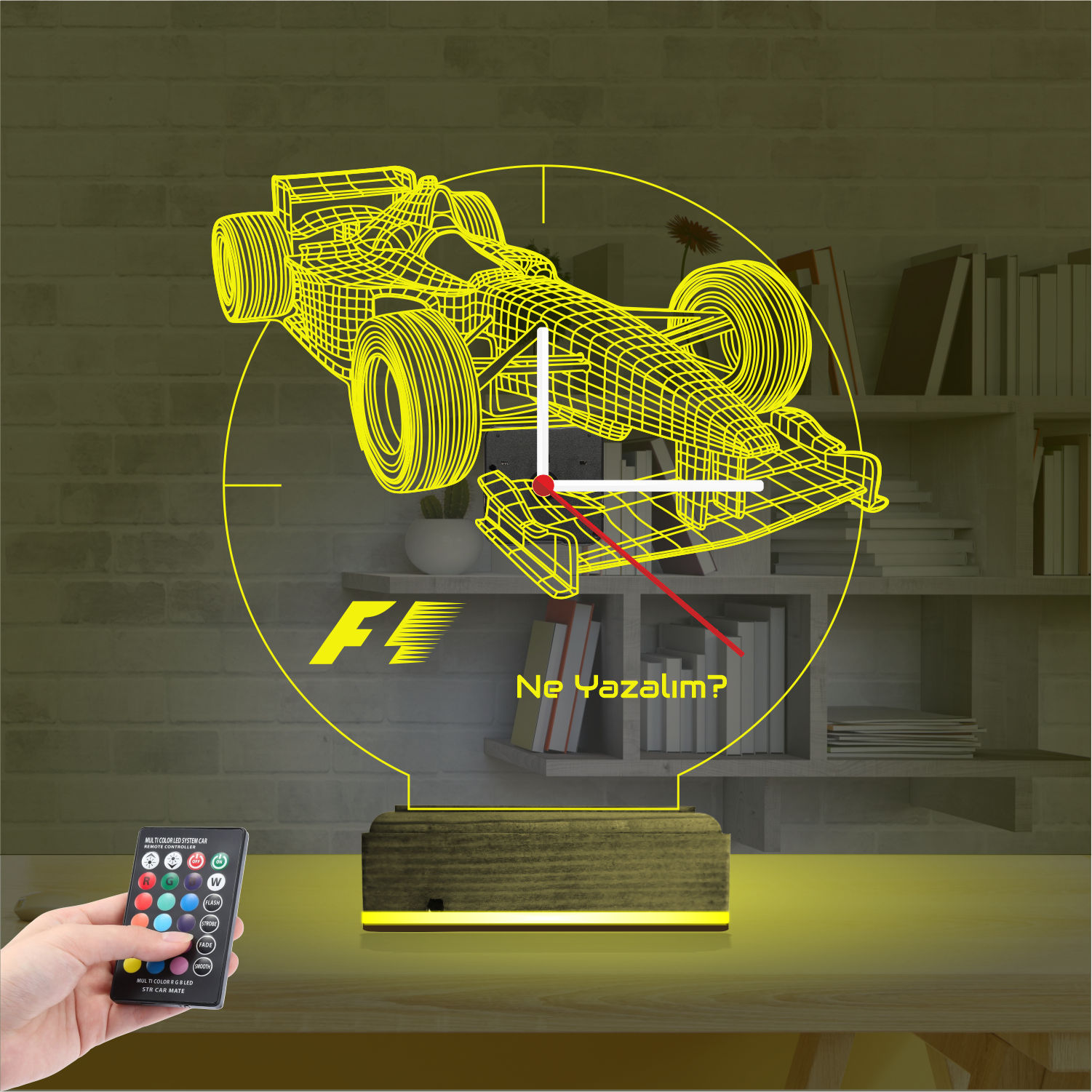 Именной 3D-светильник с часами «Болид F1» 4