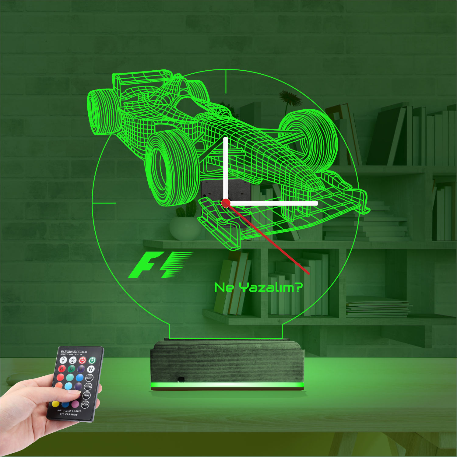 Именной 3D-светильник с часами «Болид F1» 5