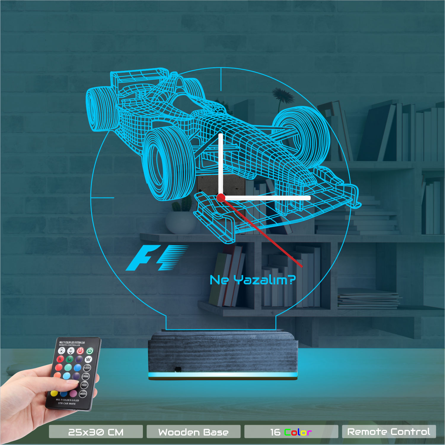 Именной 3D-светильник с часами «Болид F1» 8