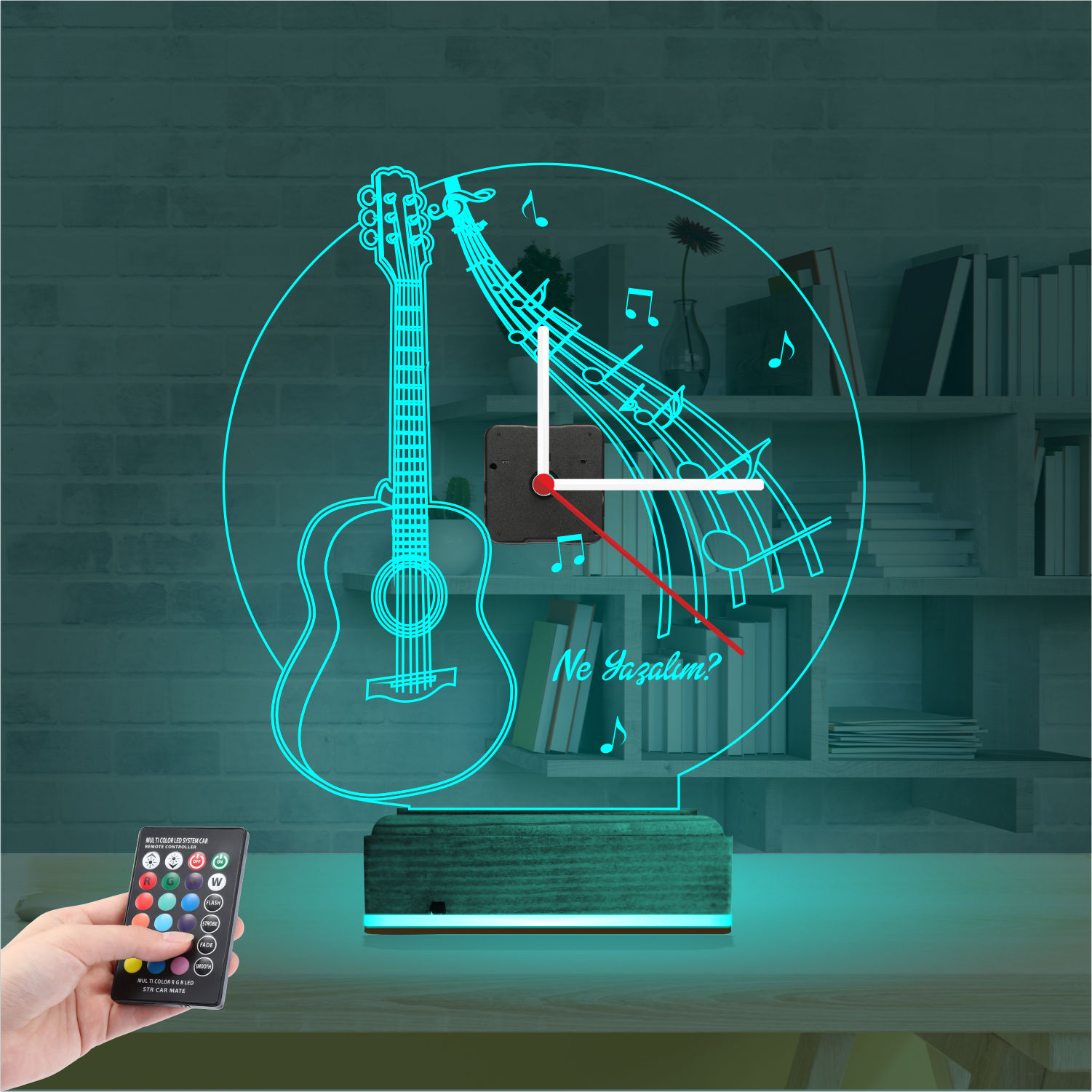 Именной подарок: гитара с нотами и часами 3d светильник 2