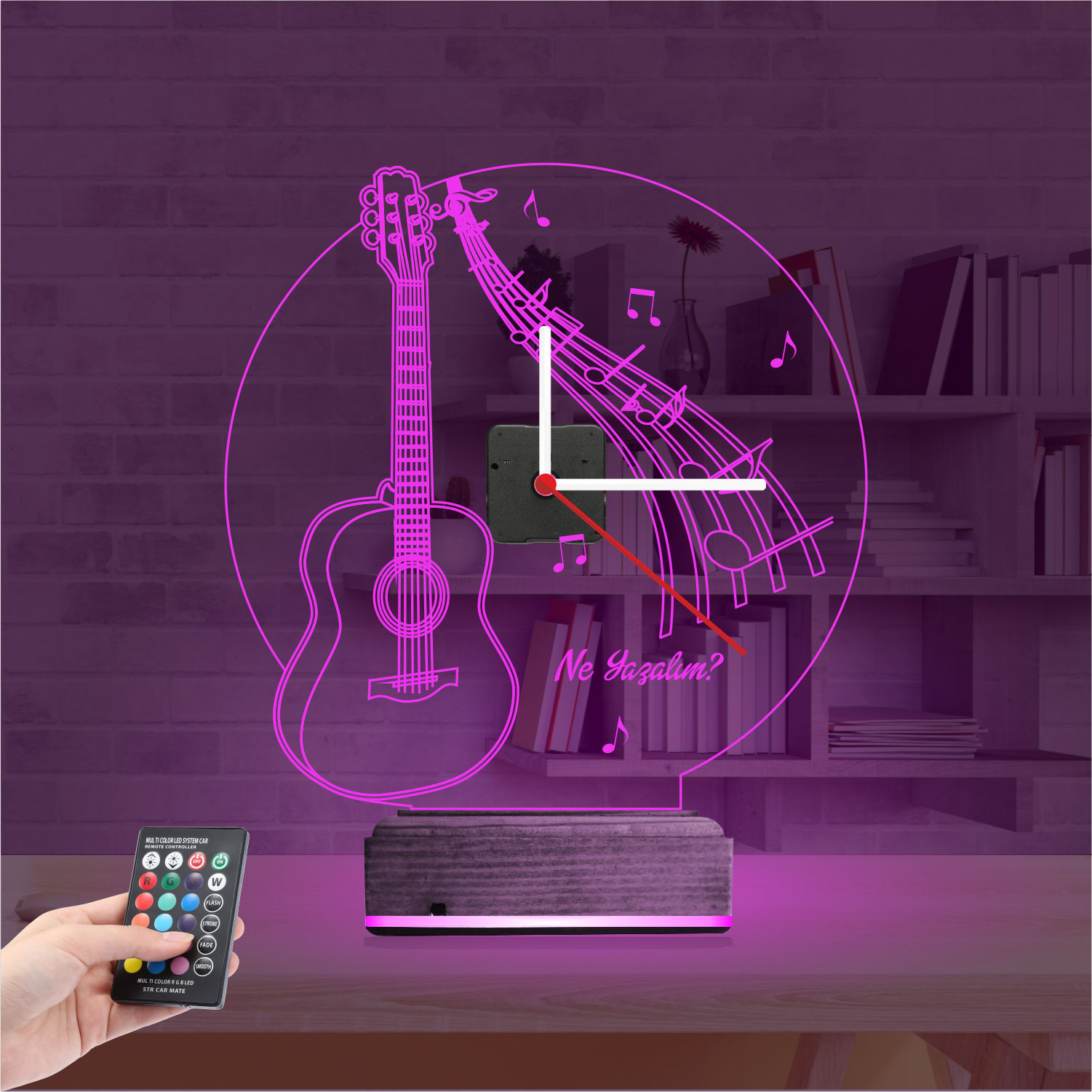 Именной подарок: гитара с нотами и часами 3d светильник 3