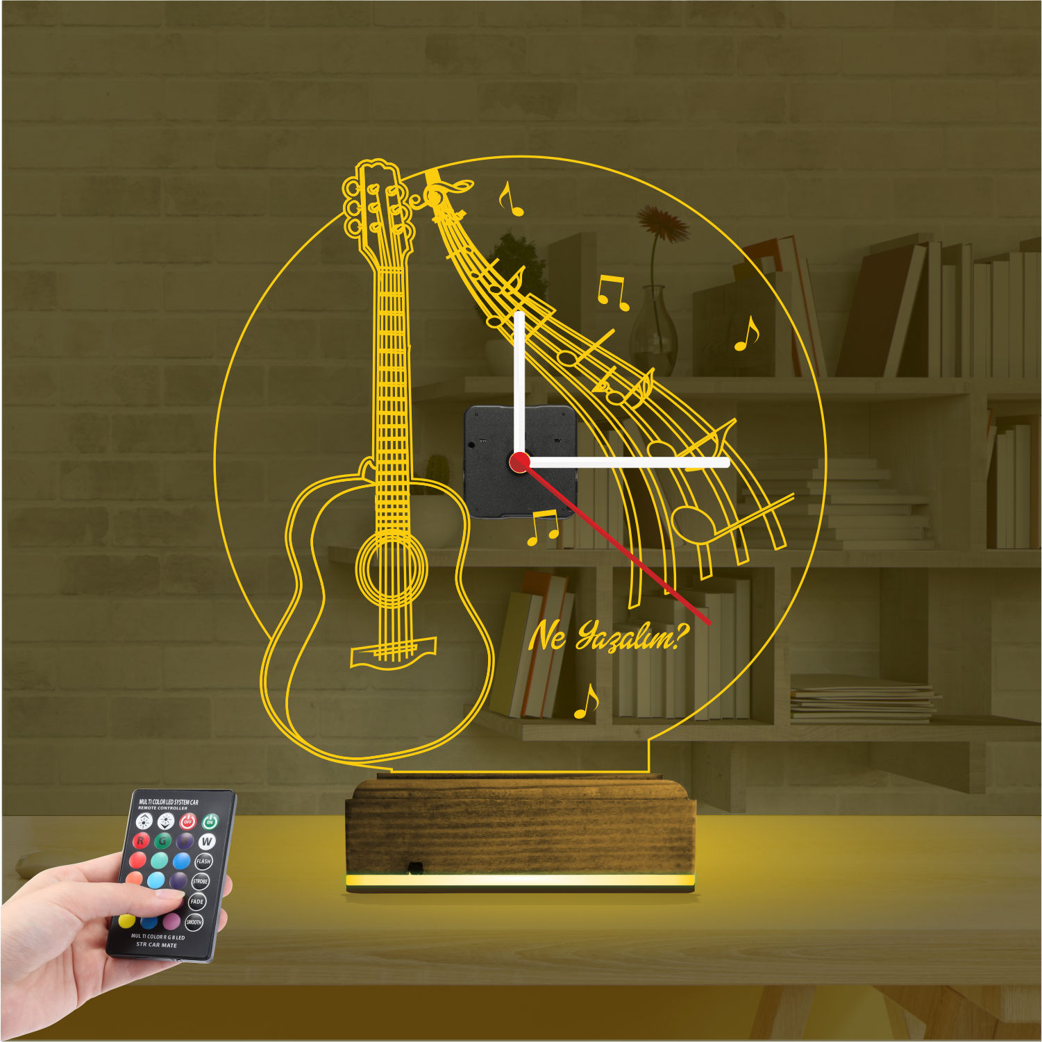 Именной подарок: гитара с нотами и часами 3d светильник 7