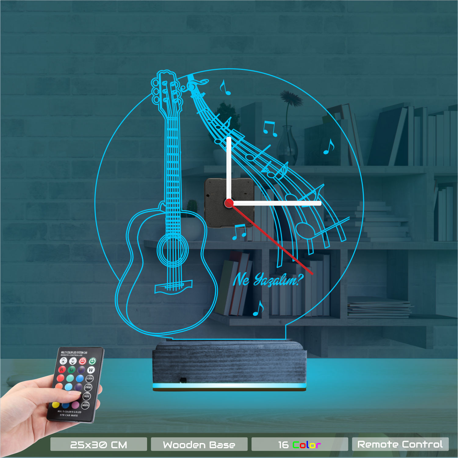 Именной подарок: гитара с нотами и часами 3d светильник 8