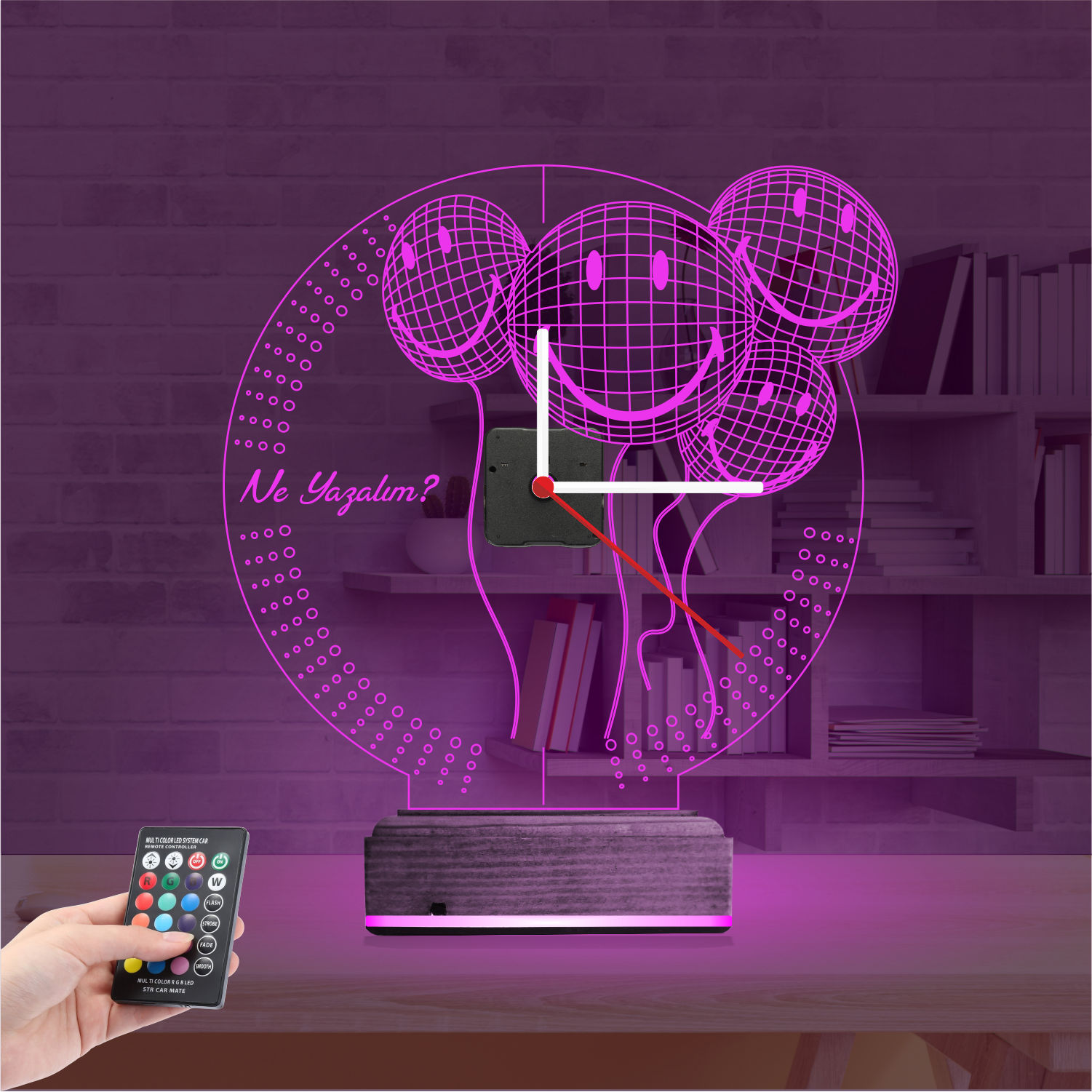 Именной 3D-светильник с часами «Улыбающиеся шары» 2