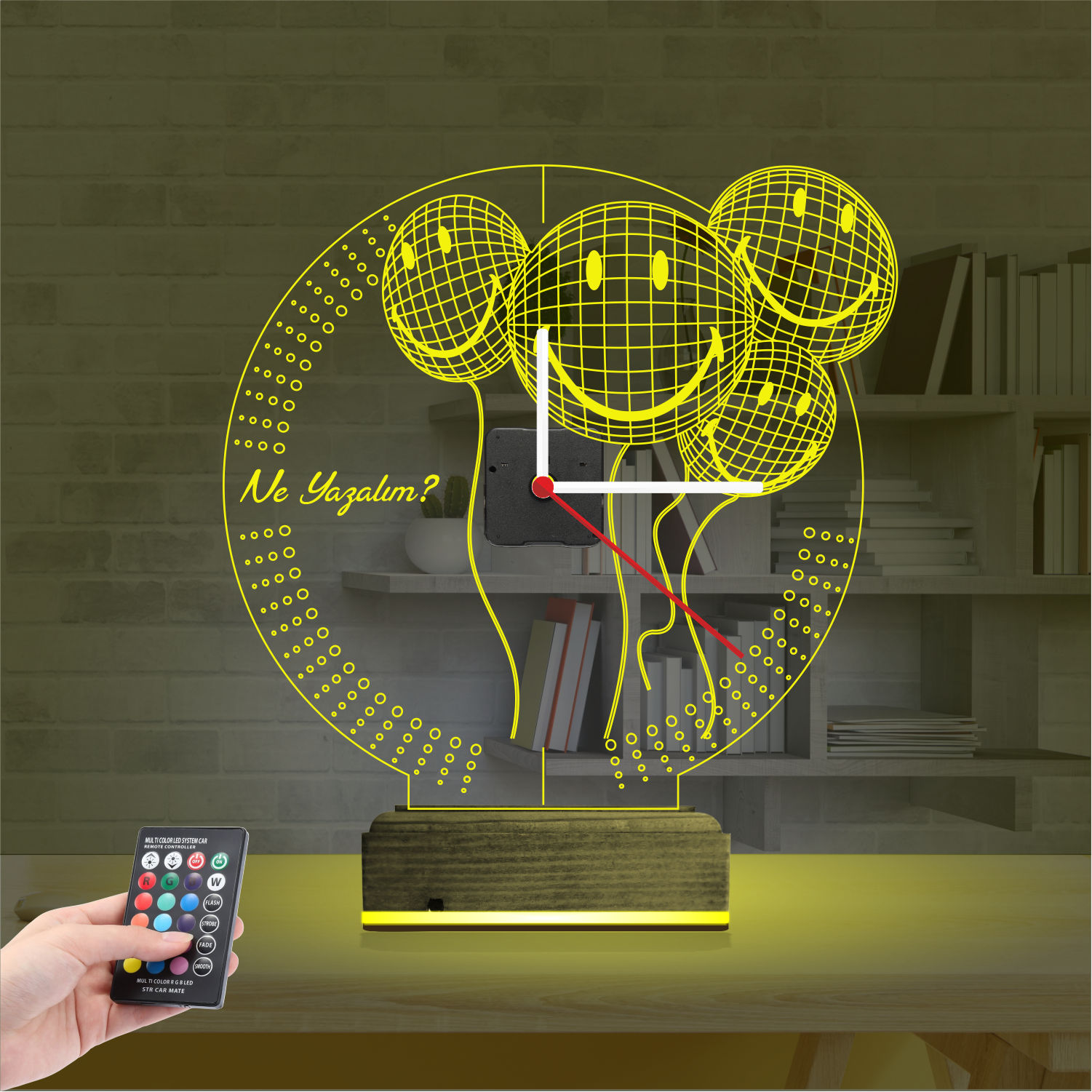 Именной 3D-светильник с часами «Улыбающиеся шары» 3