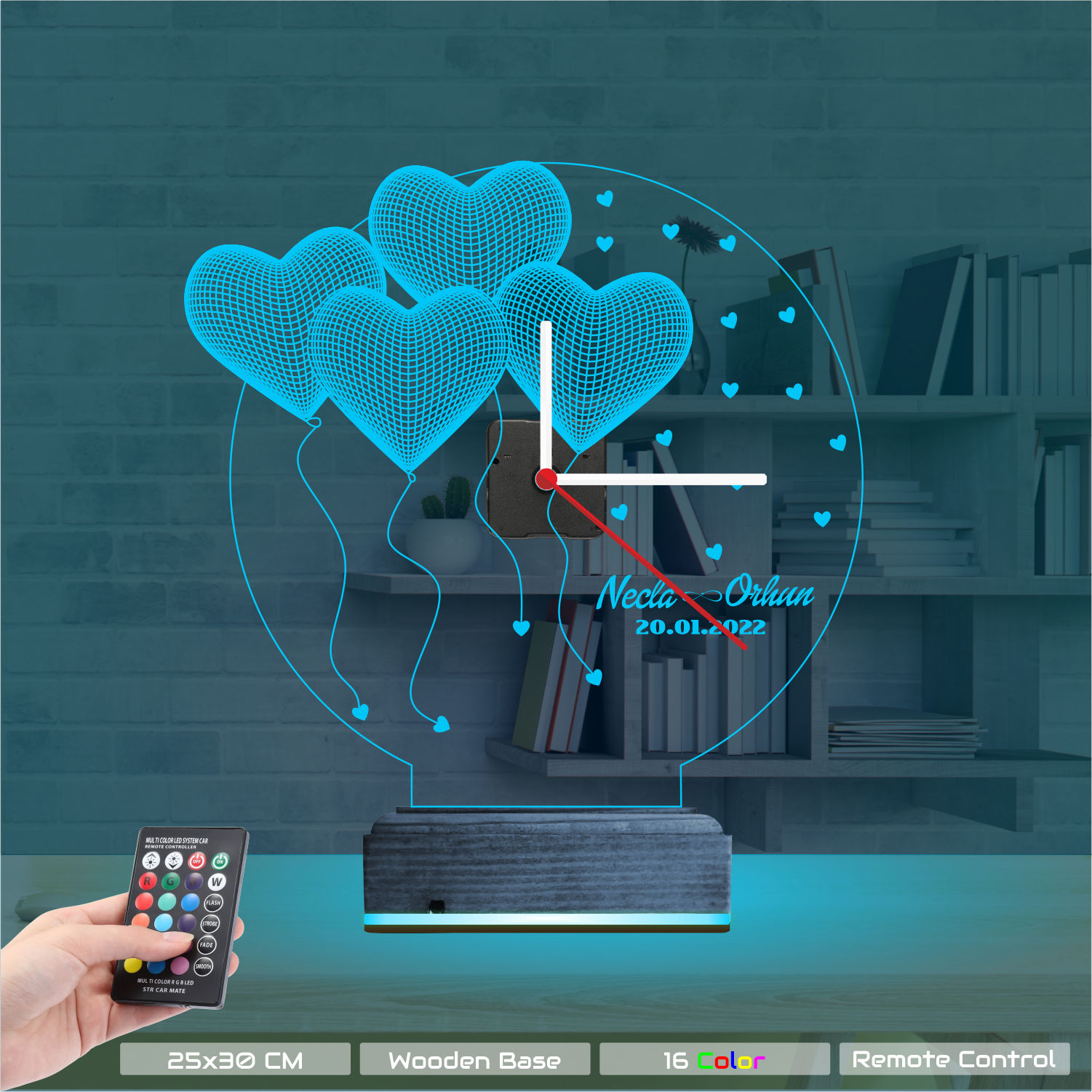 Именной подарок: шары с часами 3d светильник 7