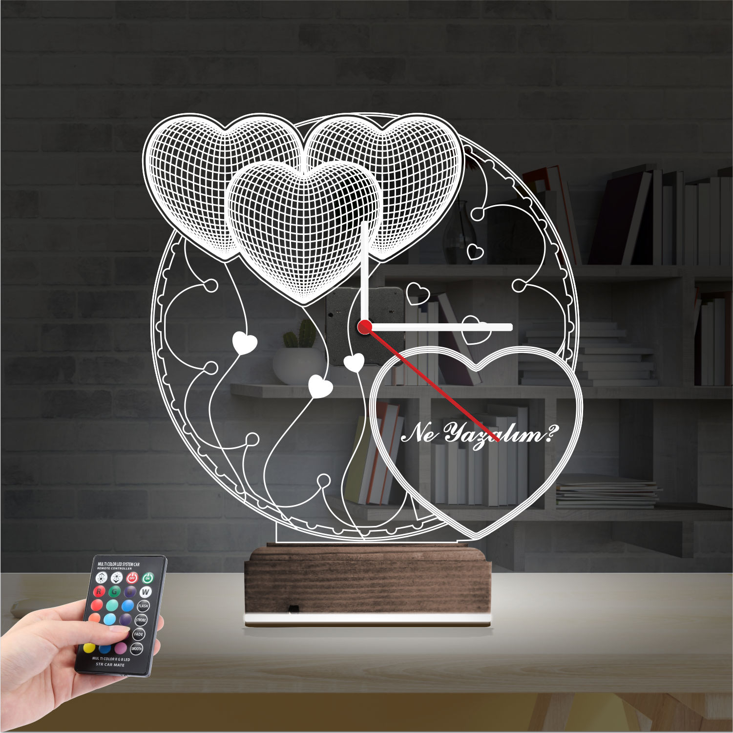 Именной 3D-светильник с часами «Созвездие сердец» 8