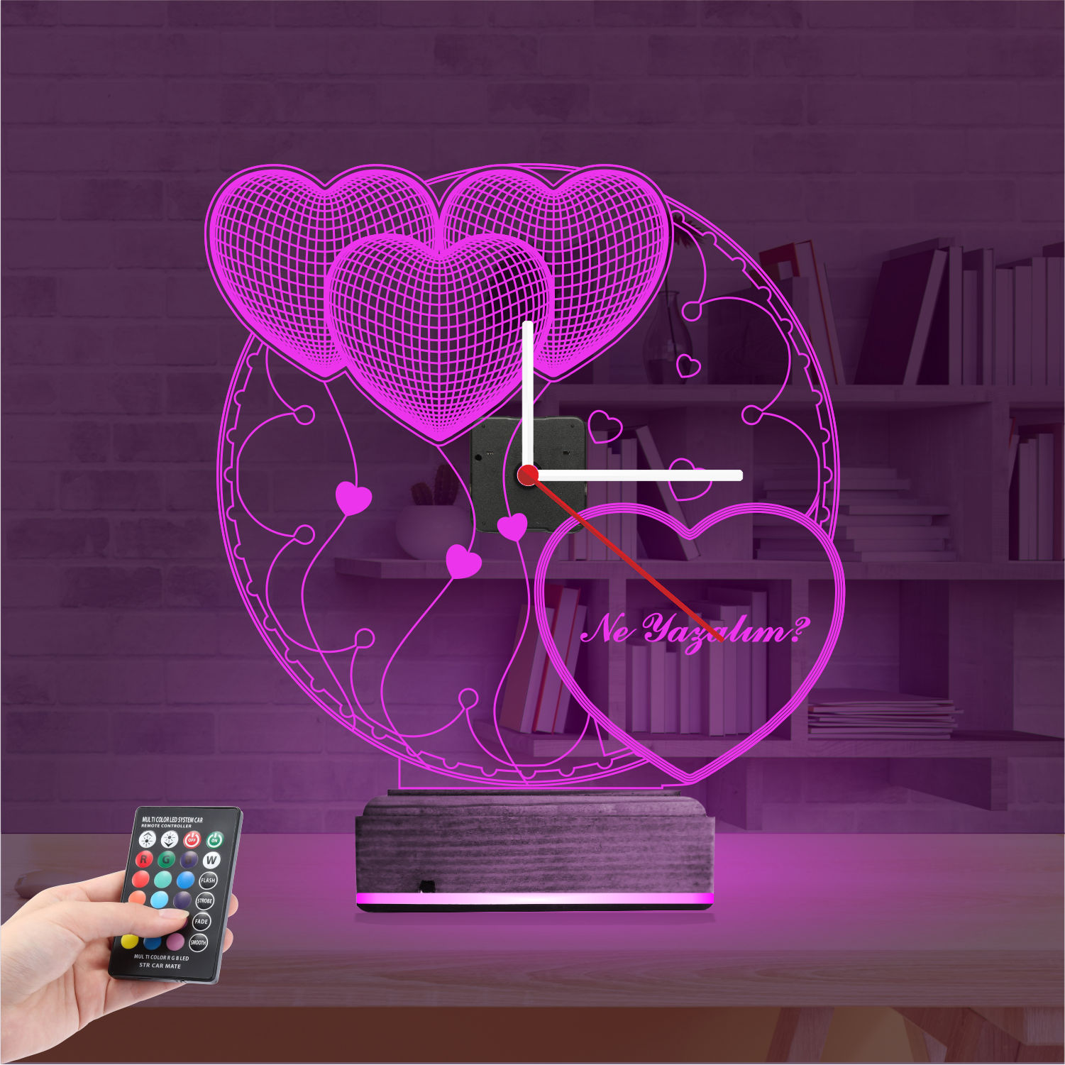 Именной 3D-светильник с часами «Созвездие сердец» 2