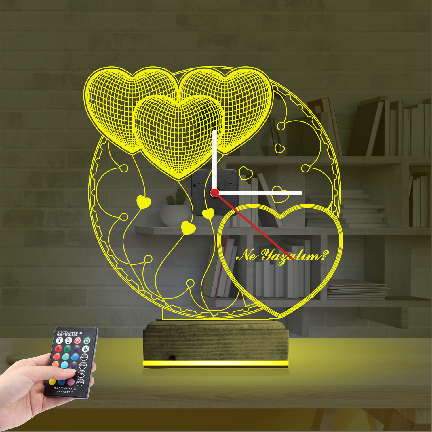 Именной 3D-светильник с часами «Созвездие сердец» 3