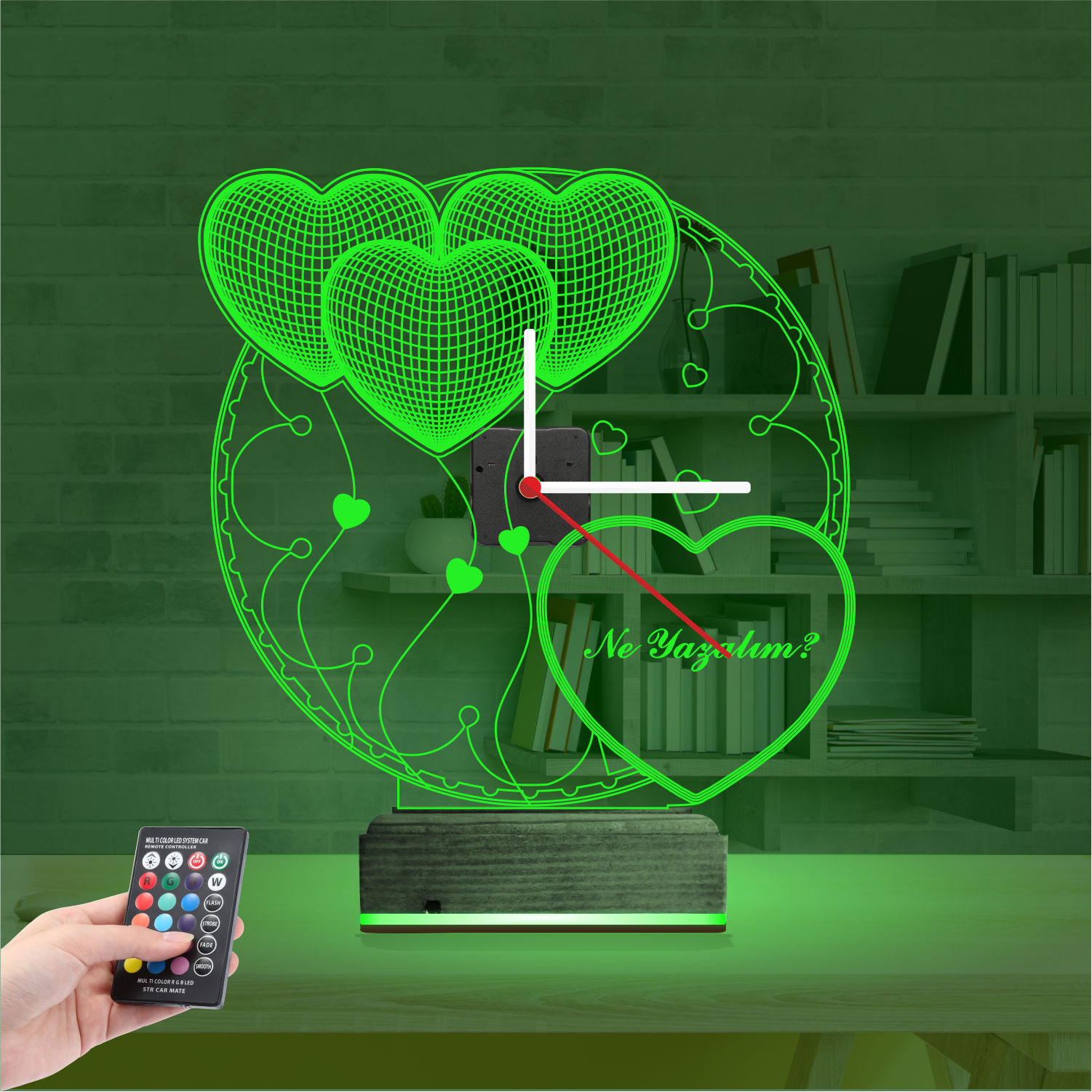 Именной 3D-светильник с часами «Созвездие сердец» 4