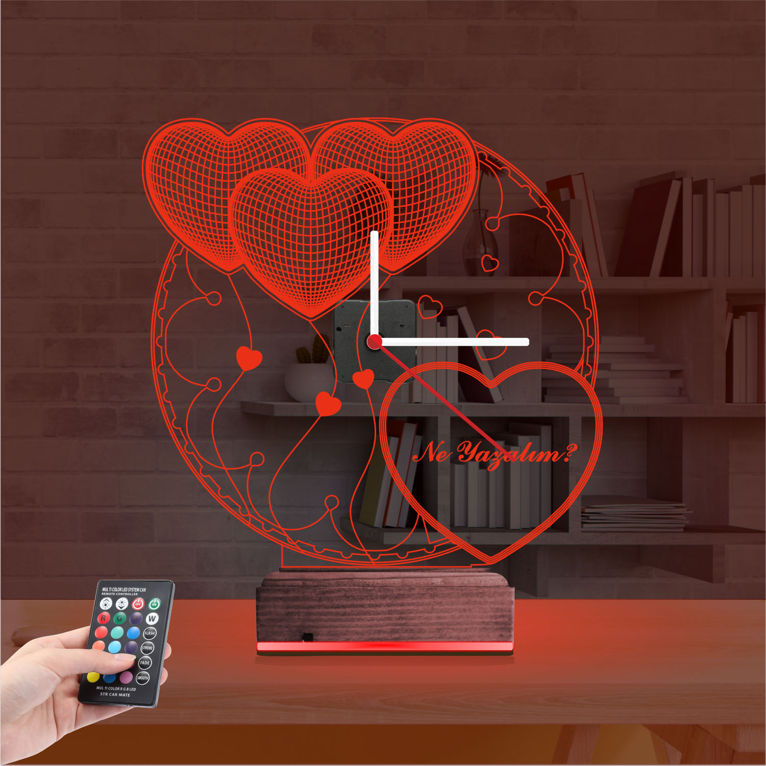 Именной 3D-светильник с часами «Созвездие сердец» 5