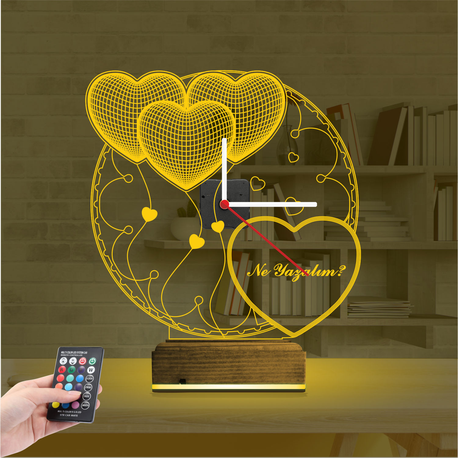 Именной 3D-светильник с часами «Созвездие сердец» 6