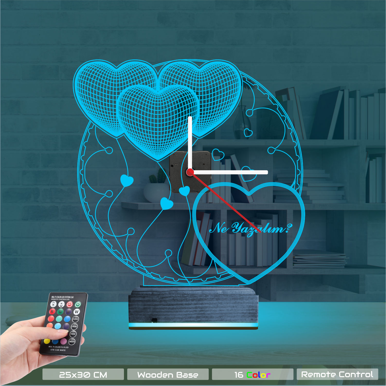 Именной 3D-светильник с часами «Созвездие сердец» 7