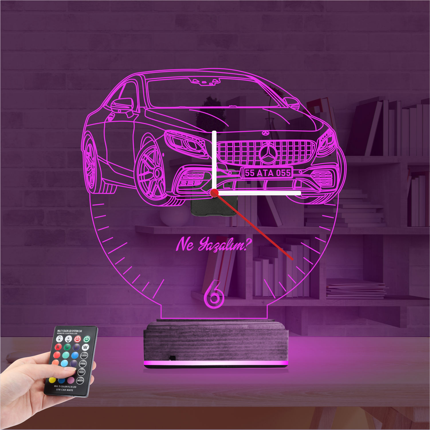 Именной 3D-светильник с часами «Мерседес» 3