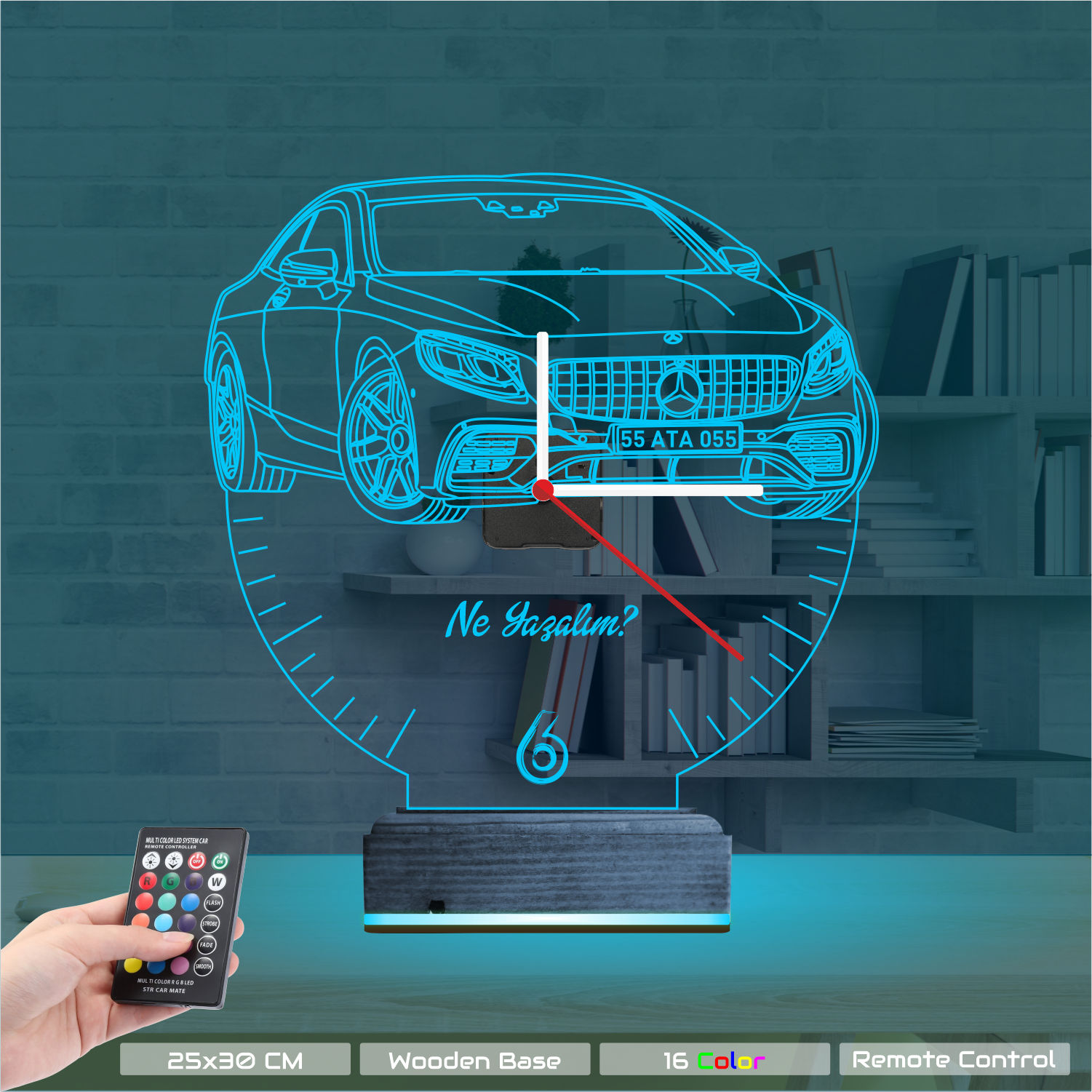 Именной 3D-светильник с часами «Мерседес» 8