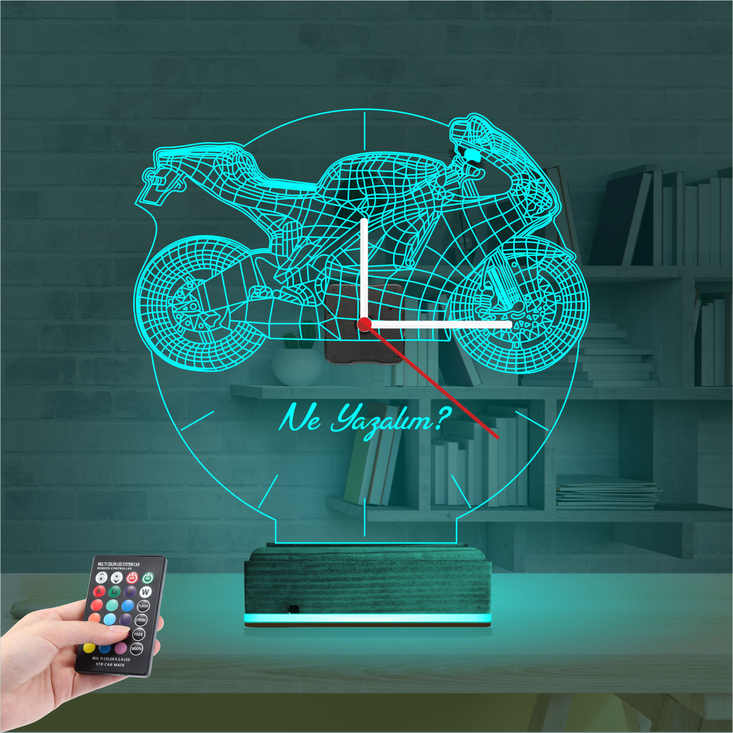 Именной 3D-светильник с часами «Спортбайк» 2