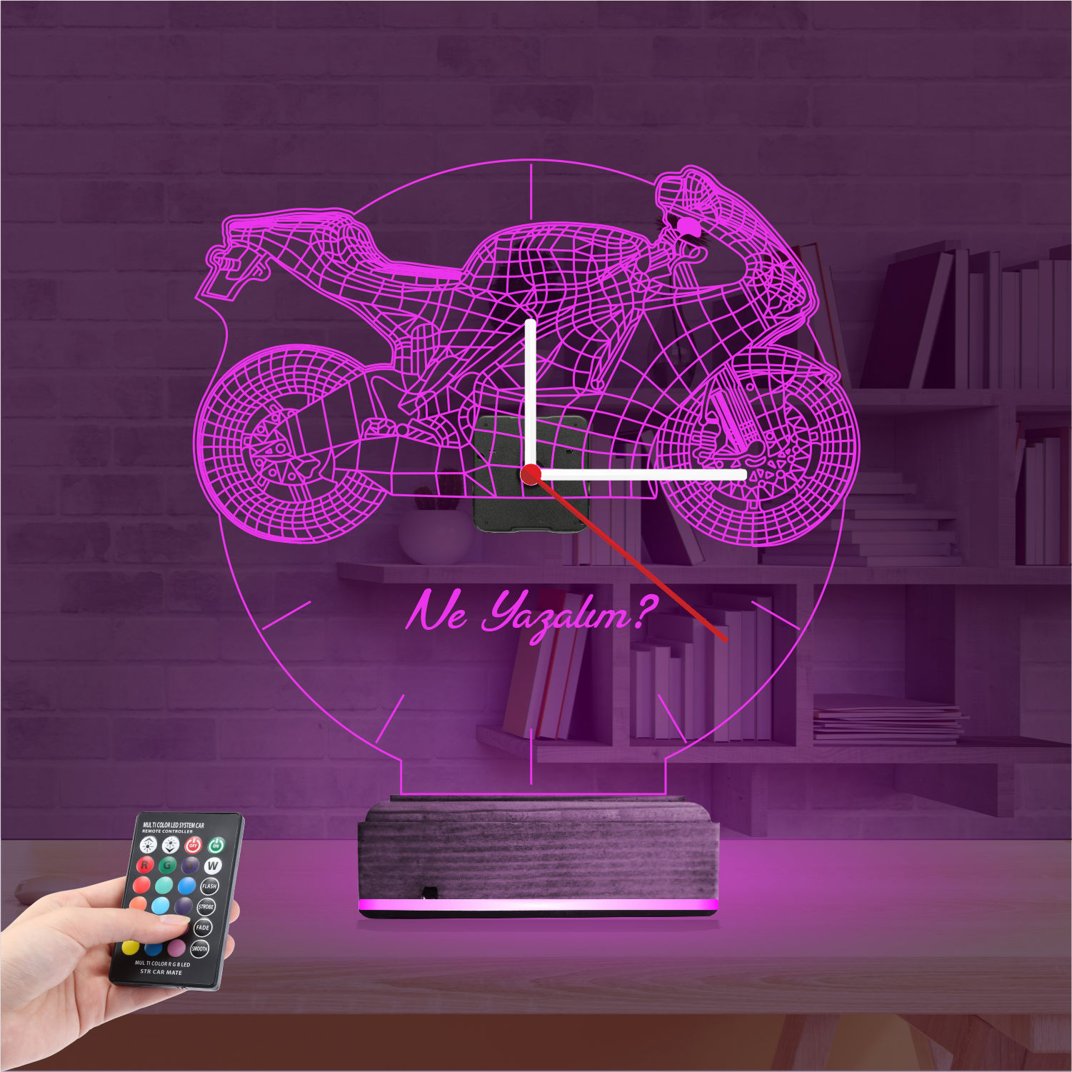 Именной 3D-светильник с часами «Спортбайк» 3