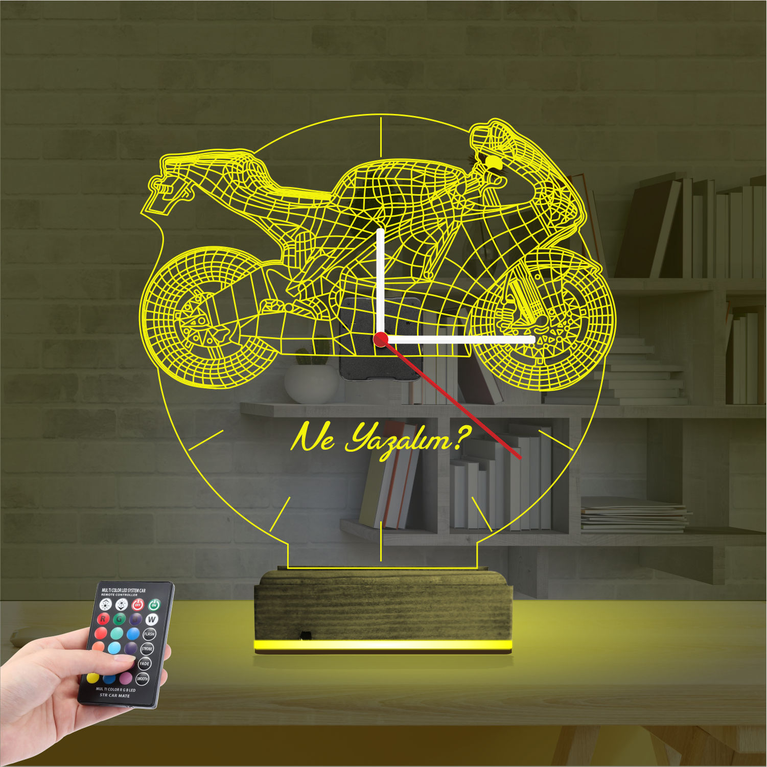 Именной 3D-светильник с часами «Спортбайк» 4