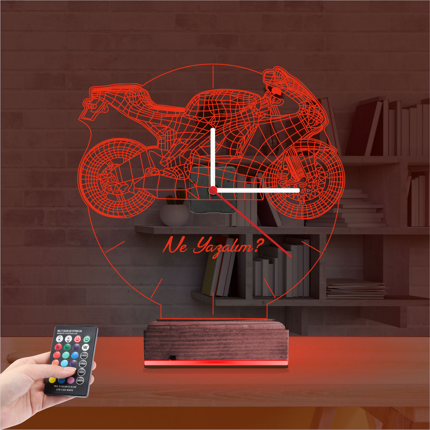 Именной 3D-светильник с часами «Спортбайк» 6