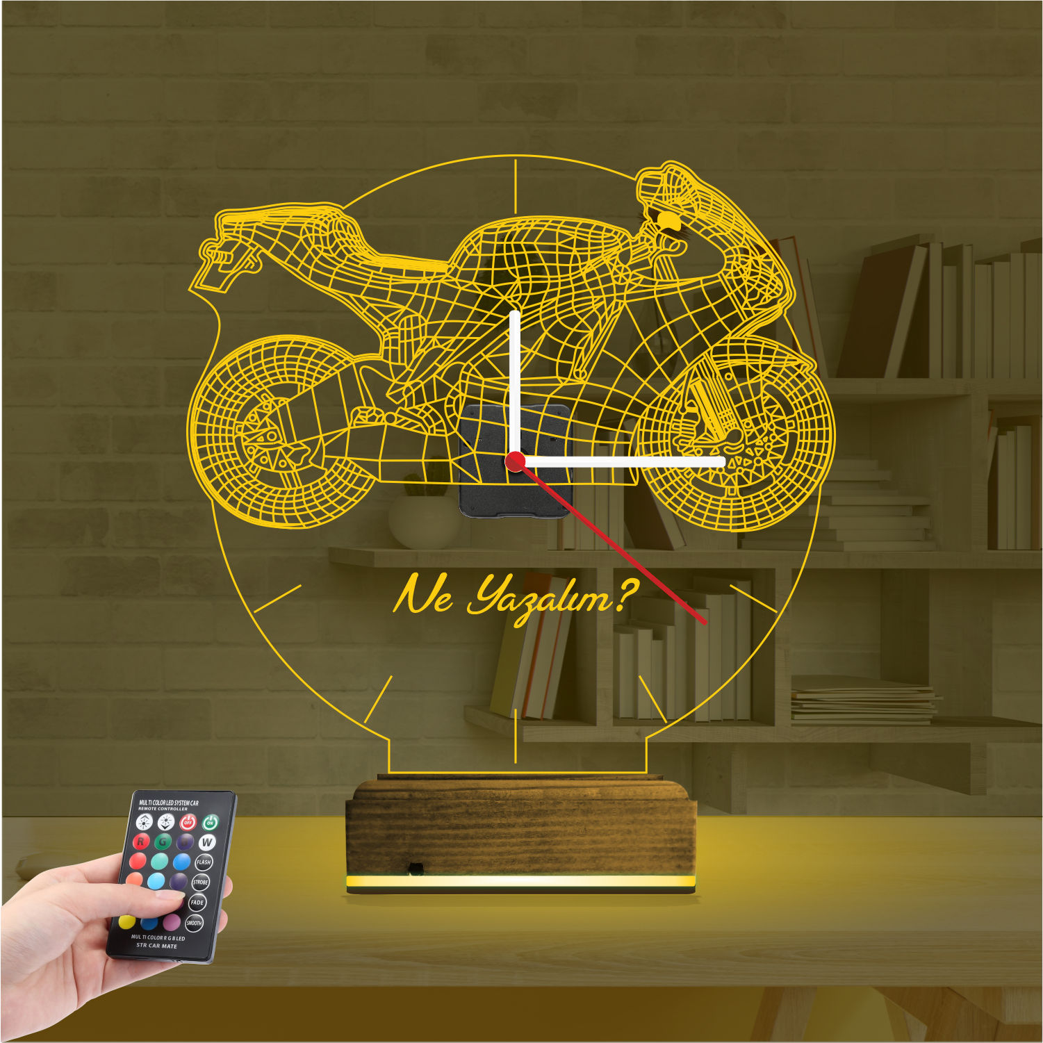 Именной 3D-светильник с часами «Спортбайк» 7