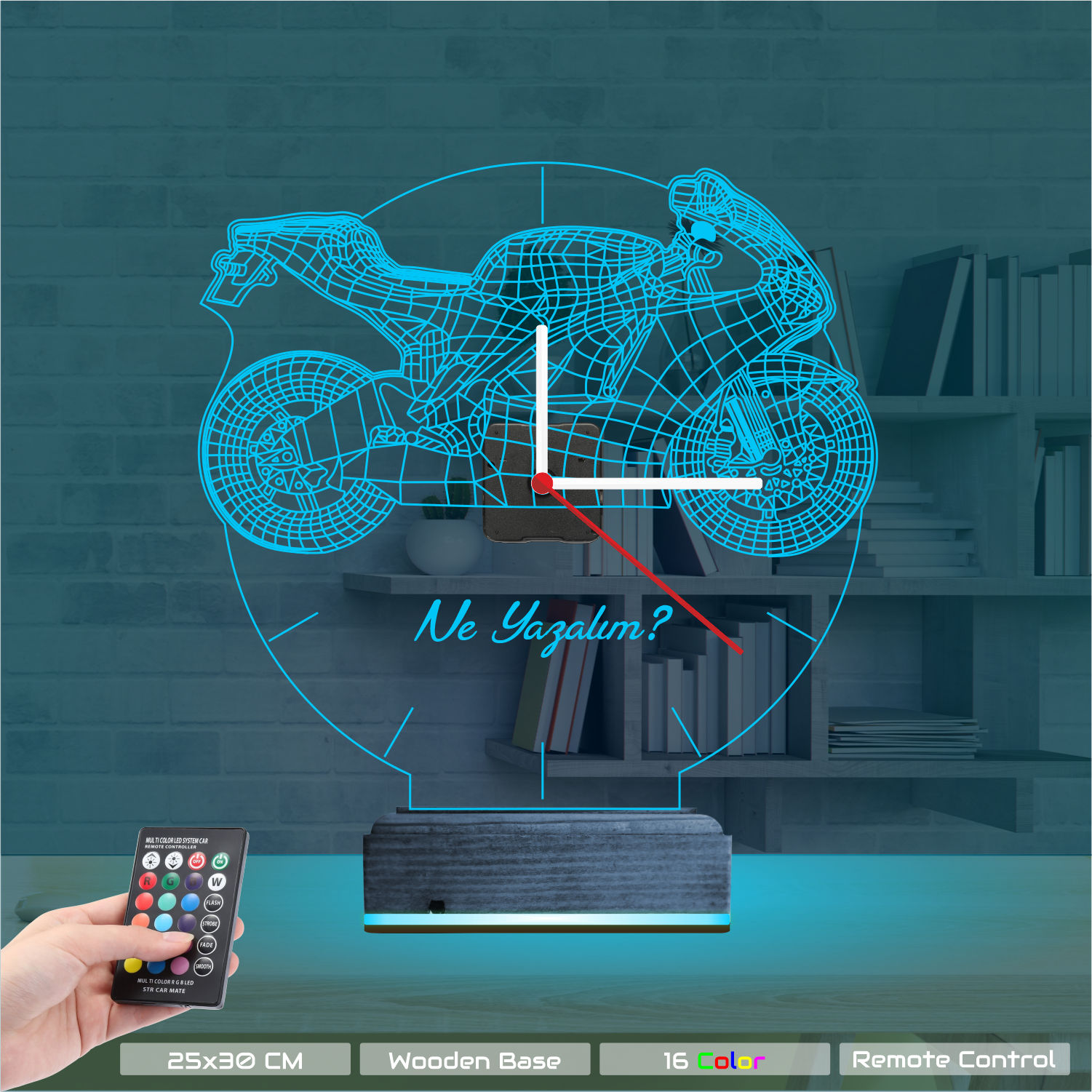 Именной 3D-светильник с часами «Спортбайк» 8