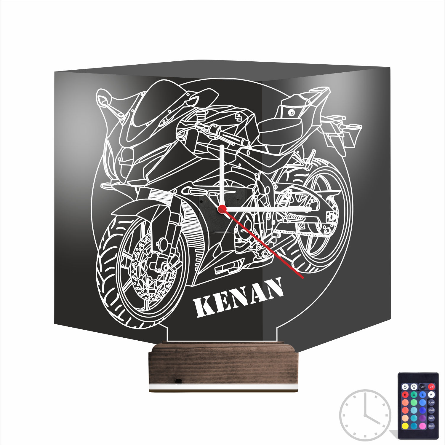 Именной 3D-светильник с часами «Спортбайк» 9