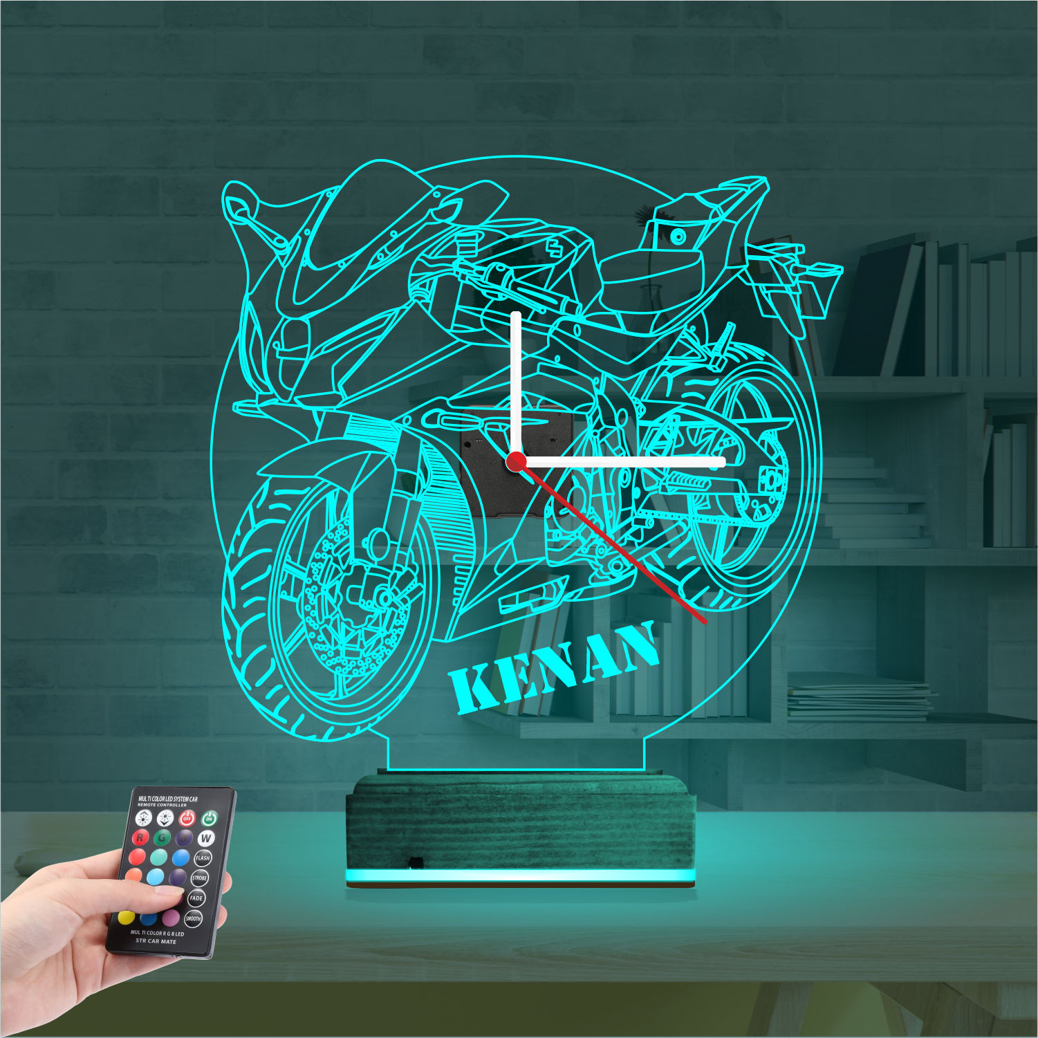 Именной 3D-светильник с часами «Спортбайк» 2