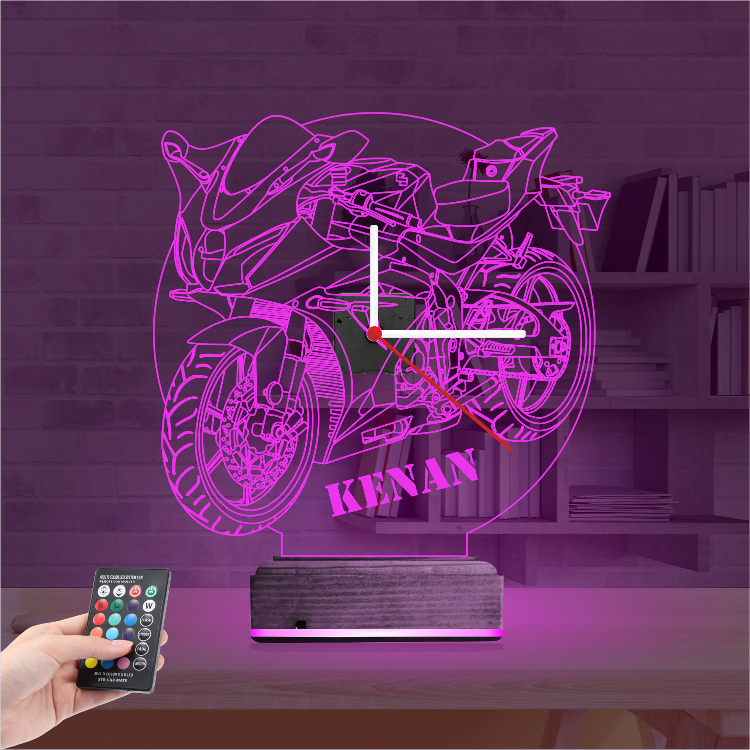 Именной 3D-светильник с часами «Спортбайк» 3