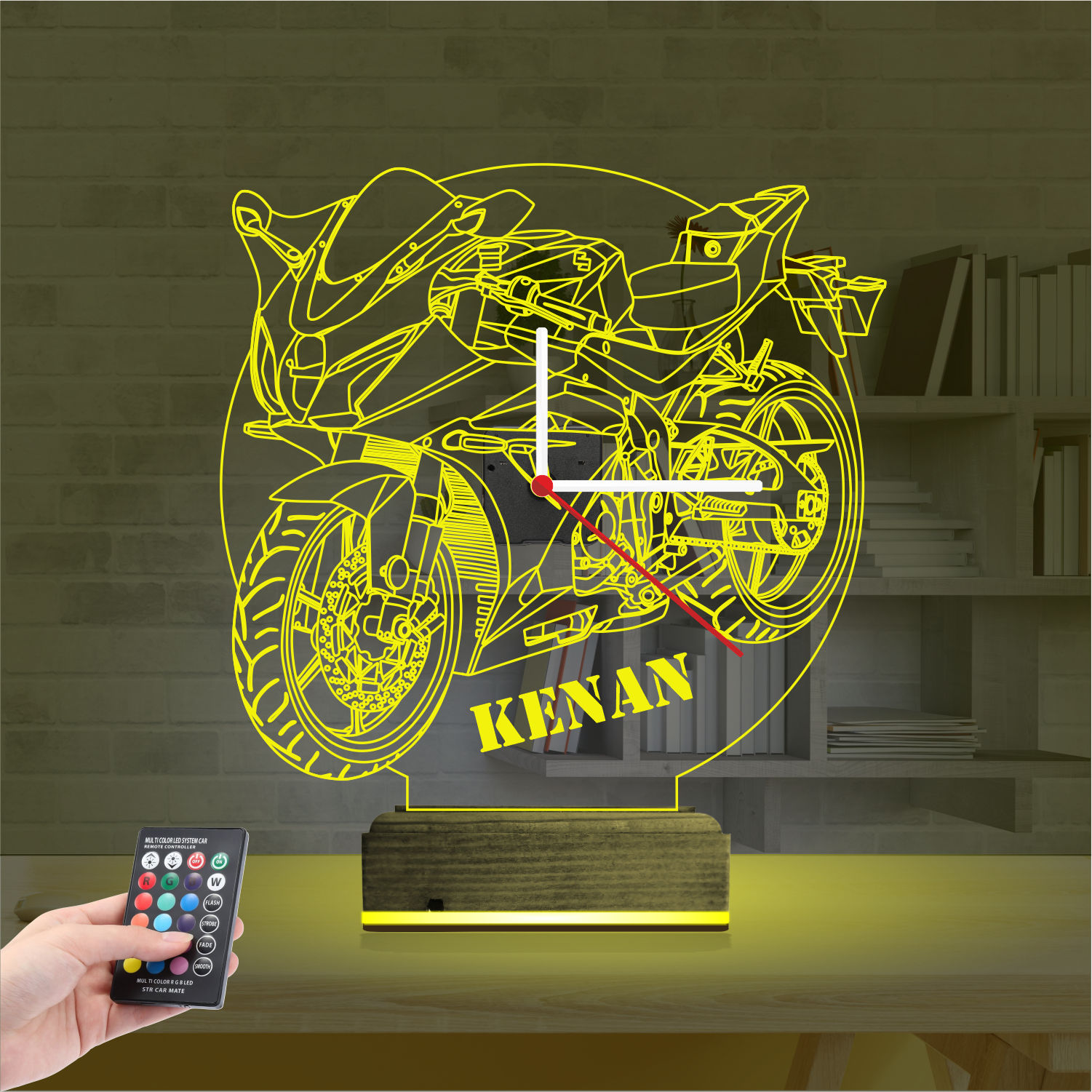 Именной 3D-светильник с часами «Спортбайк» 4
