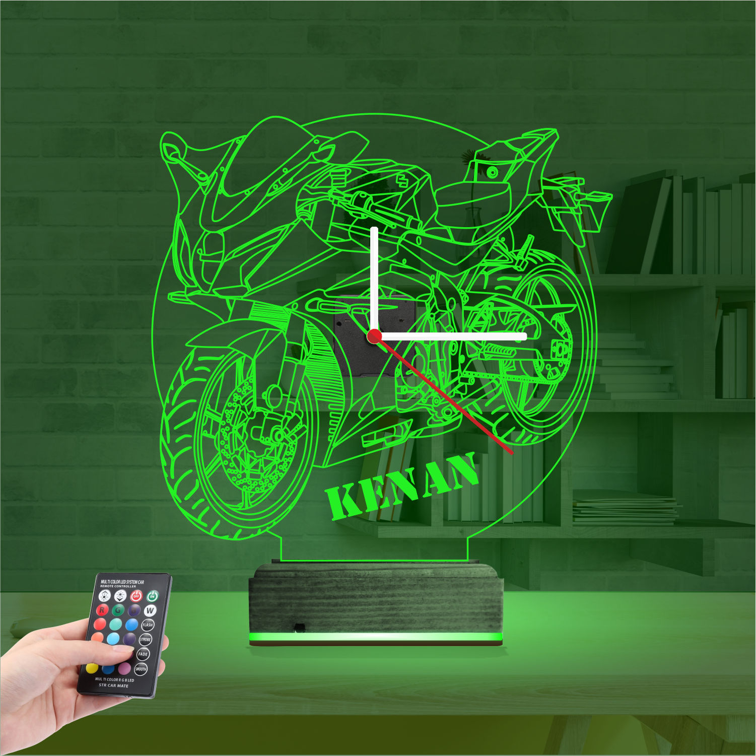 Именной 3D-светильник с часами «Спортбайк» 5