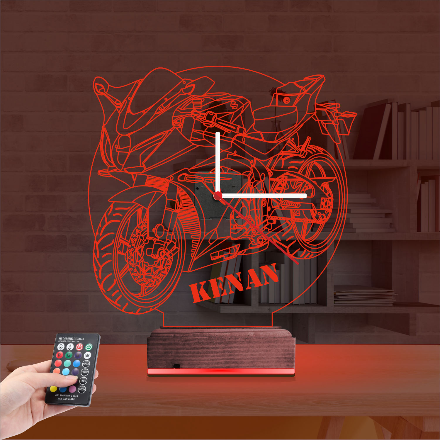 Именной 3D-светильник с часами «Спортбайк» 6