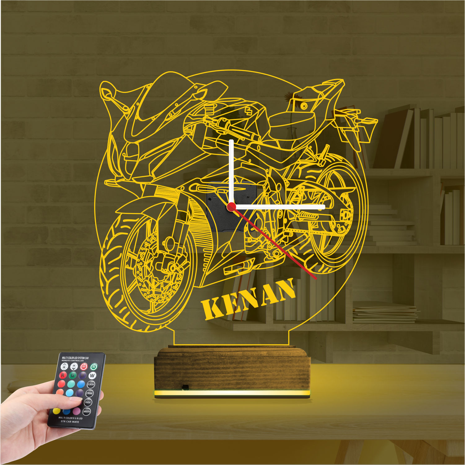 Именной 3D-светильник с часами «Спортбайк» 7