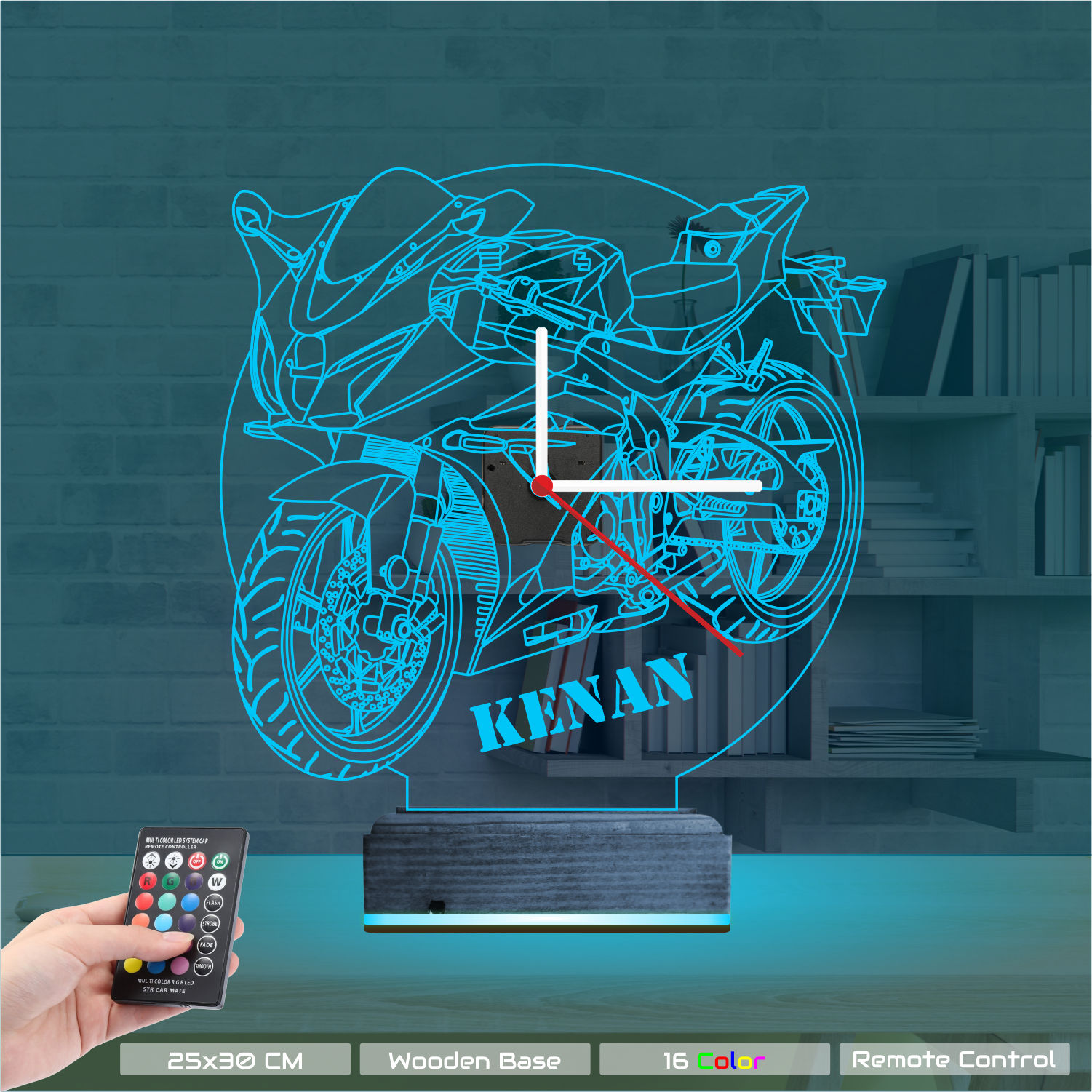 Именной 3D-светильник с часами «Спортбайк» 8