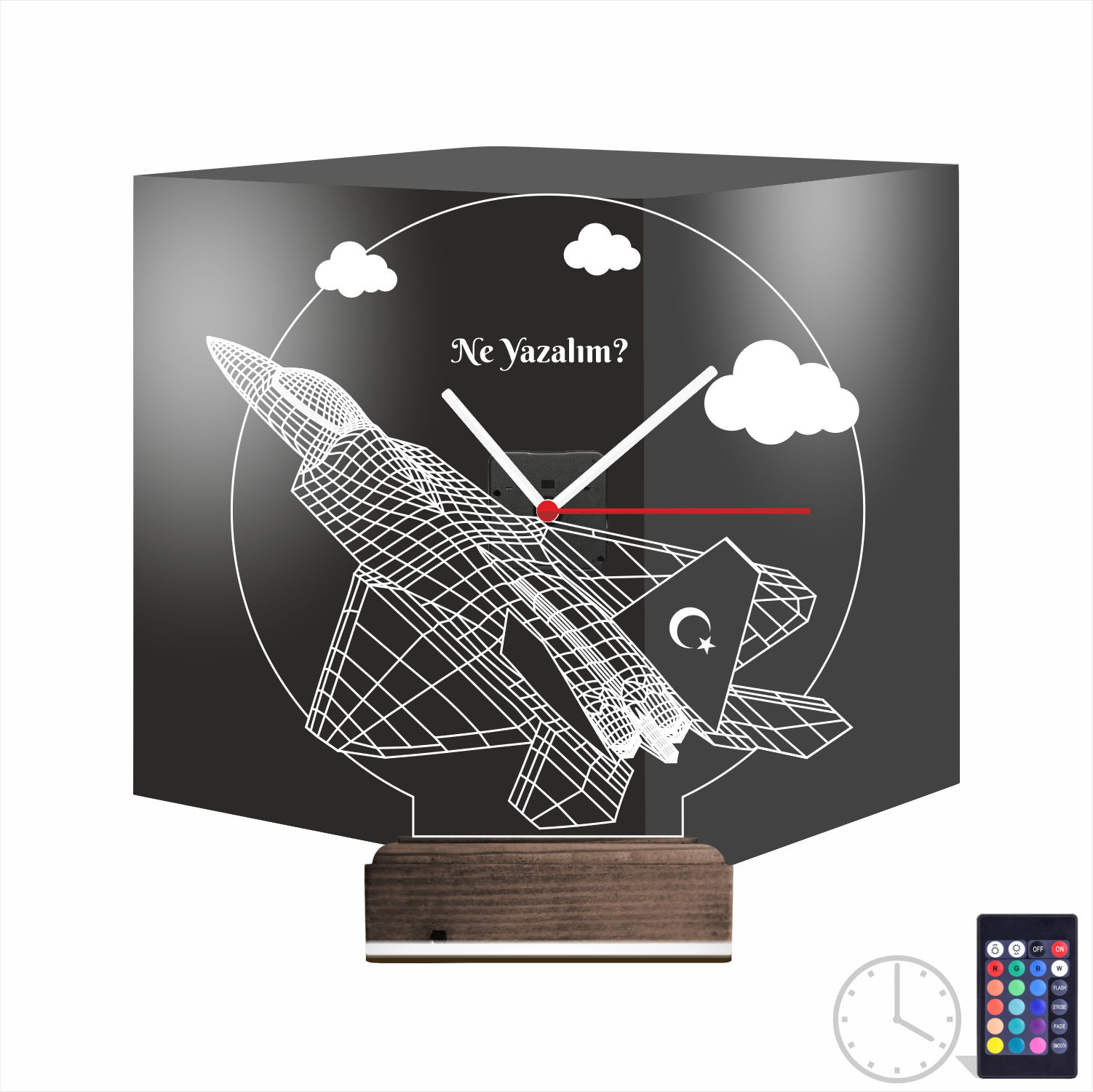 Именной подарок: истребитель с турецким флагом и часами 3d светильник 9