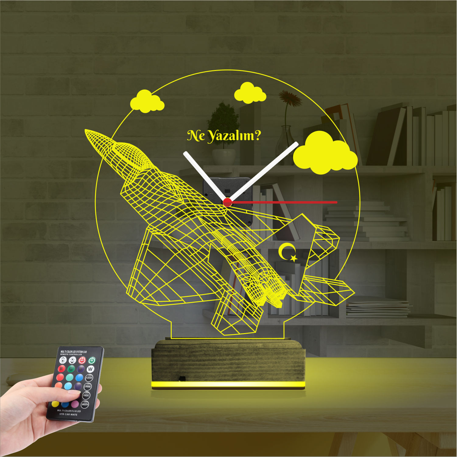 Именной подарок: истребитель с турецким флагом и часами 3d светильник 4