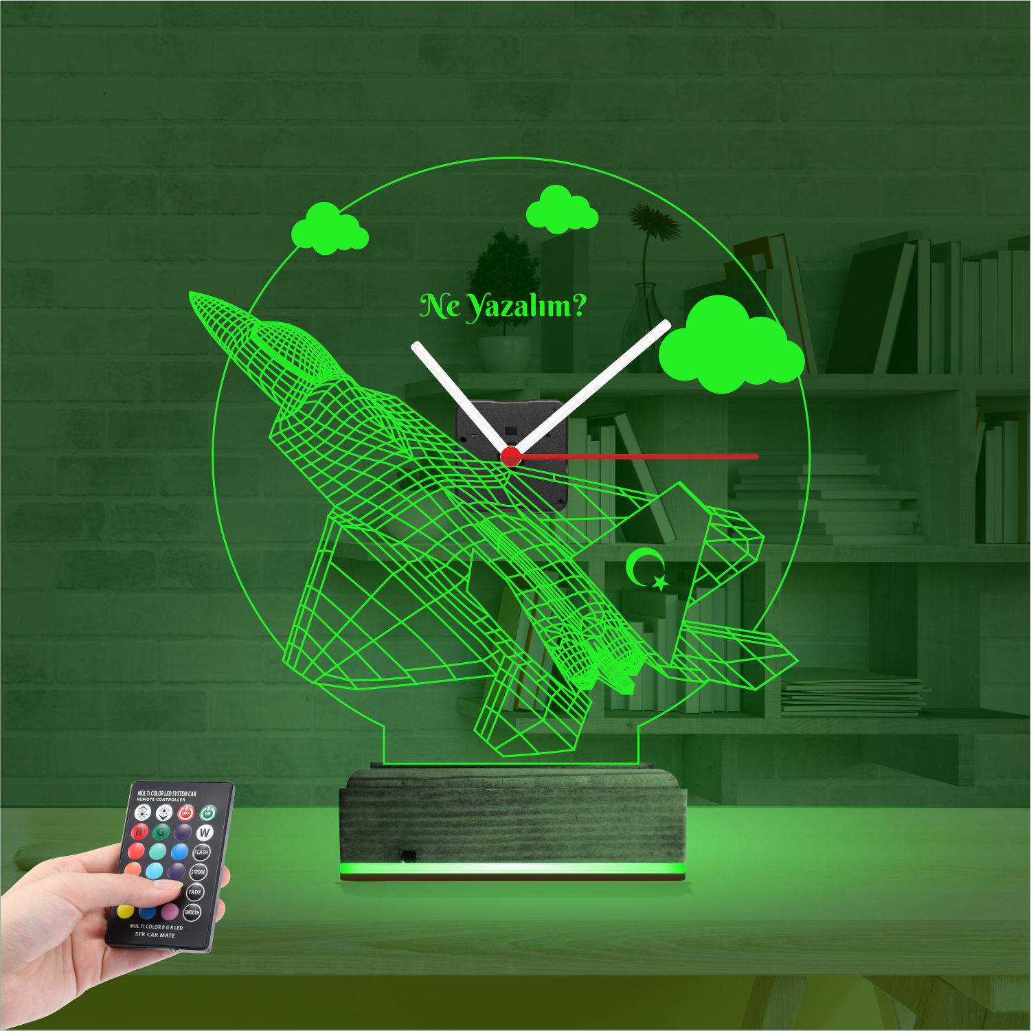 Именной подарок: истребитель с турецким флагом и часами 3d светильник 5