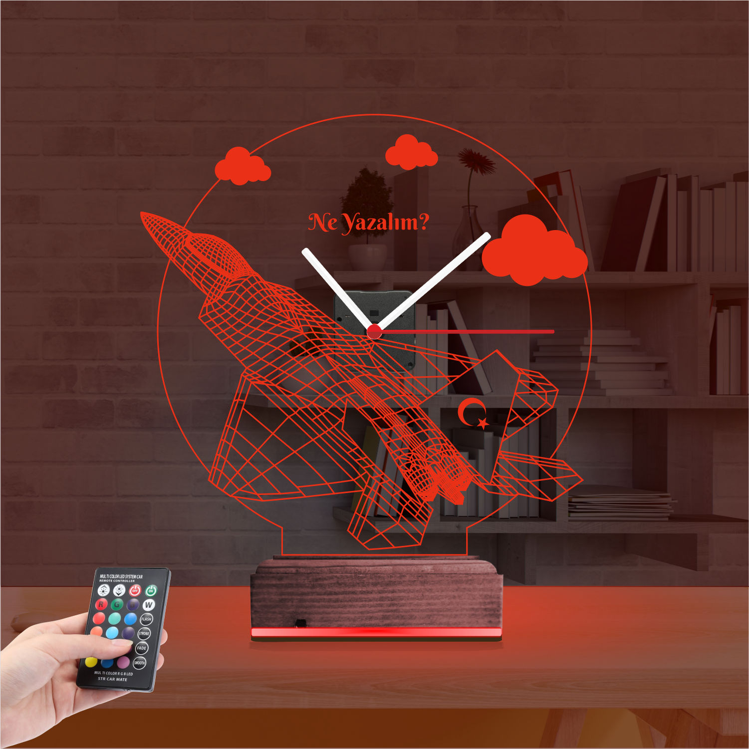 Именной подарок: истребитель с турецким флагом и часами 3d светильник 6