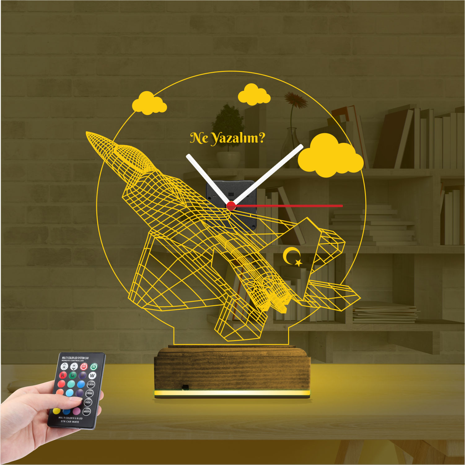 Именной подарок: истребитель с турецким флагом и часами 3d светильник 7