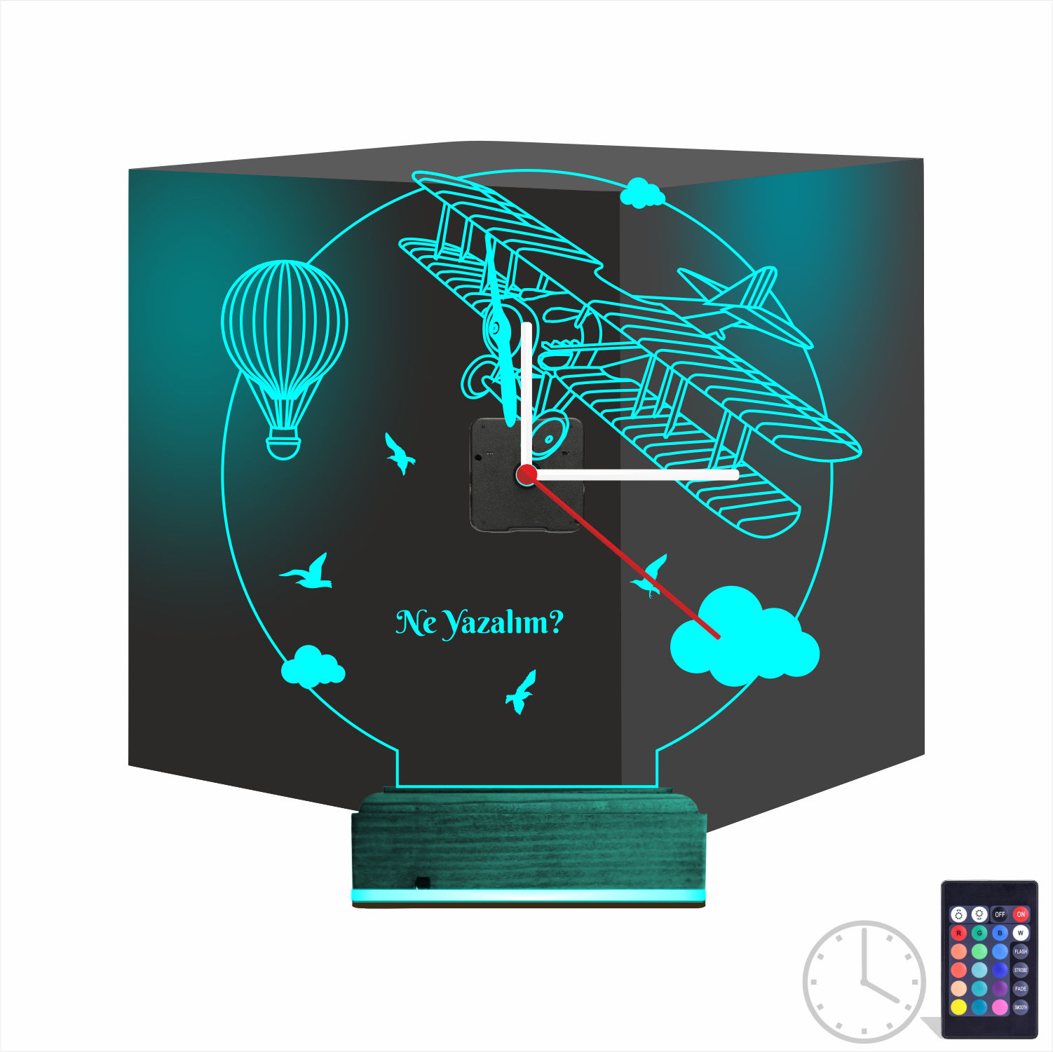 Именной подарок: ретро самолет и воздушный шар с часами 3d светильник 9