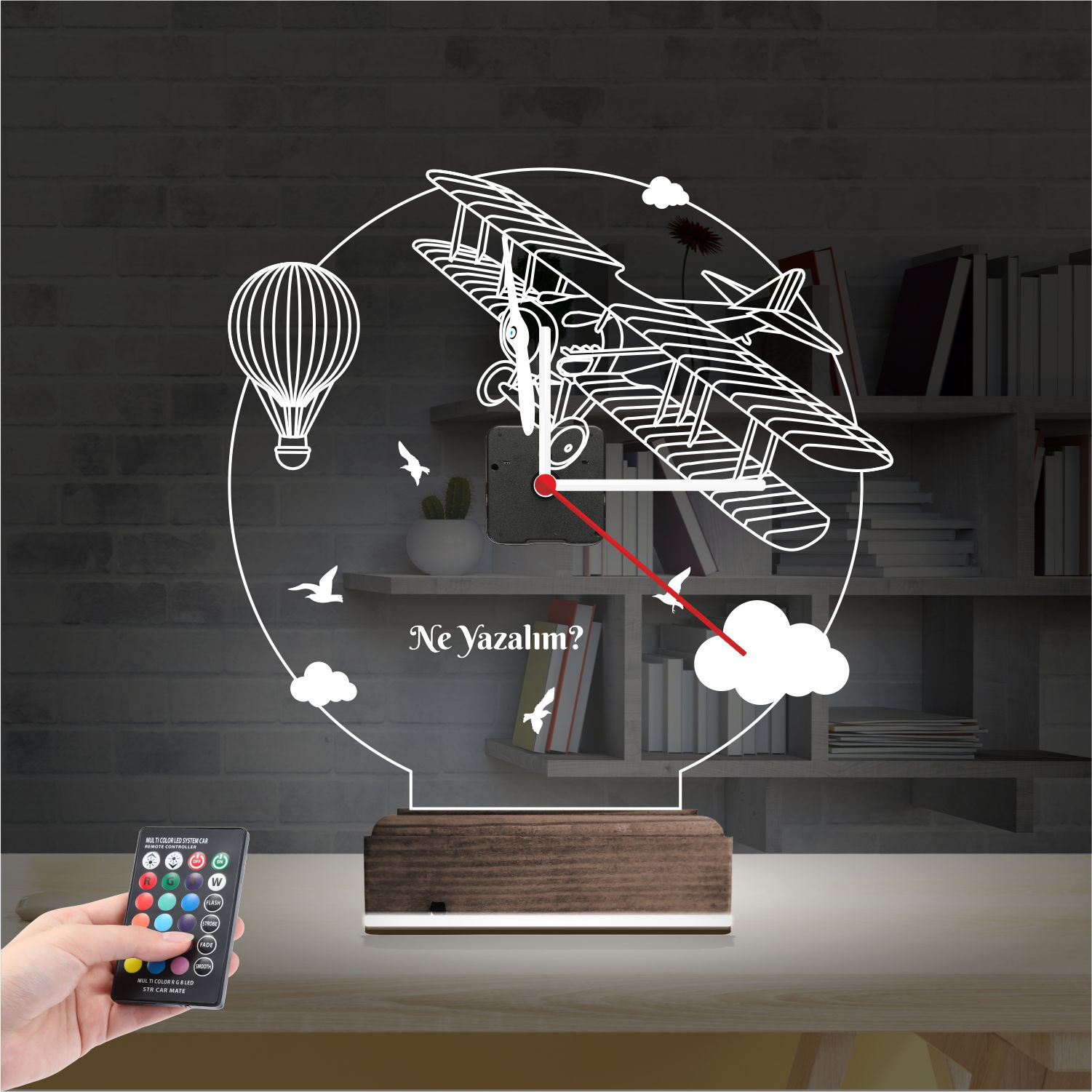 Именной подарок: ретро самолет и воздушный шар с часами 3d светильник