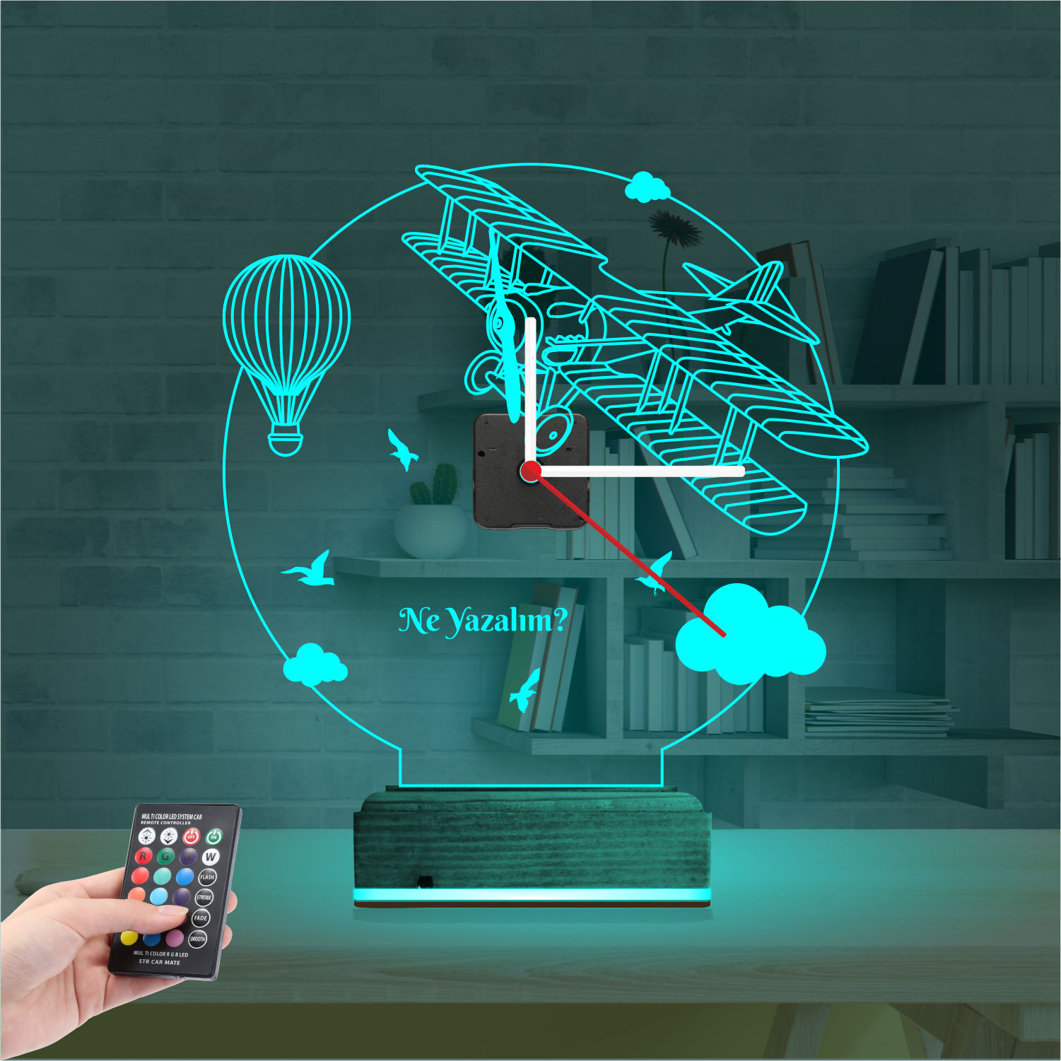 Именной подарок: ретро самолет и воздушный шар с часами 3d светильник