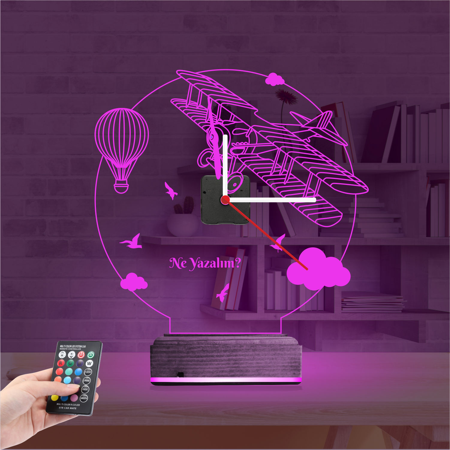 Именной подарок: ретро самолет и воздушный шар с часами 3d светильник 3