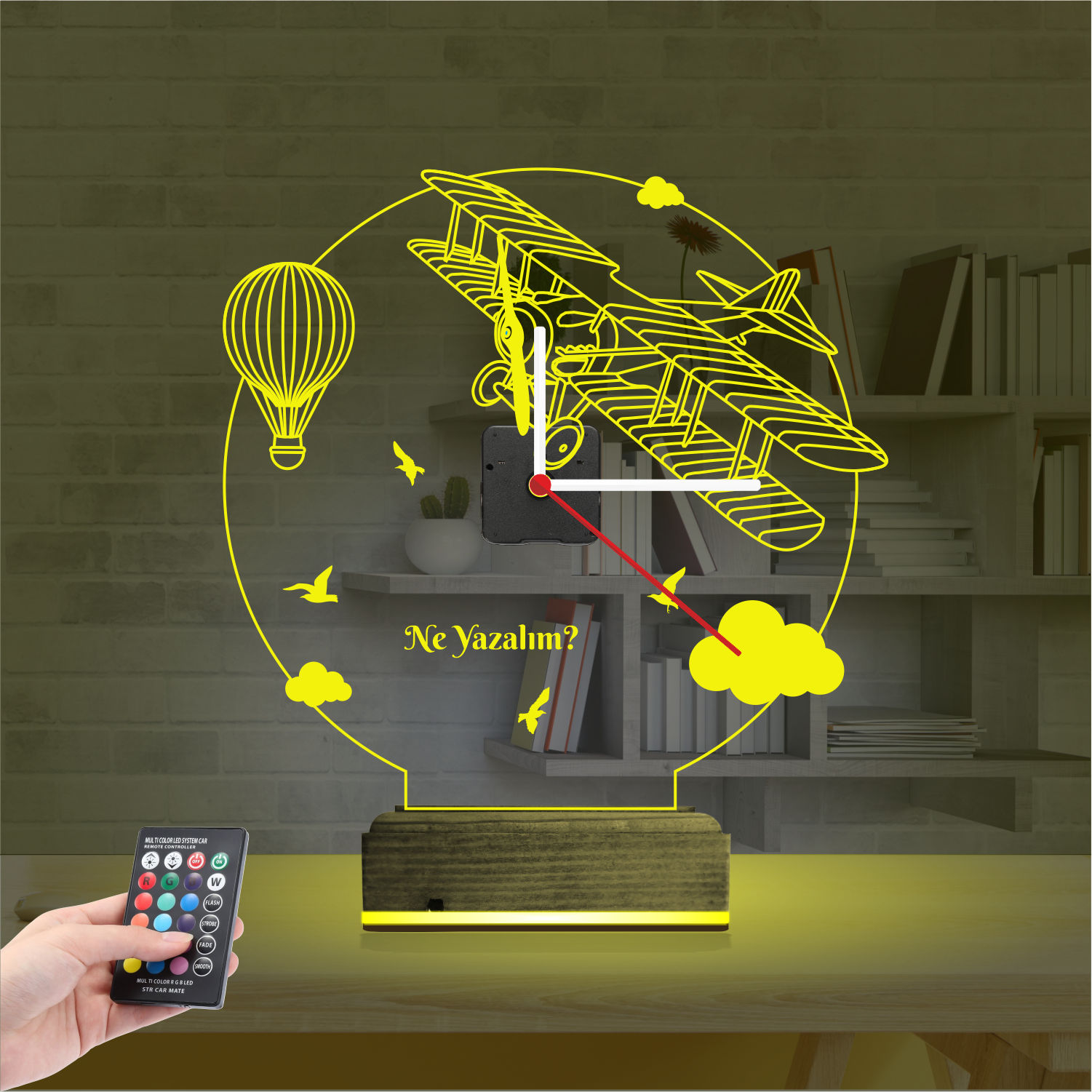 Именной подарок: ретро самолет и воздушный шар с часами 3d светильник 4