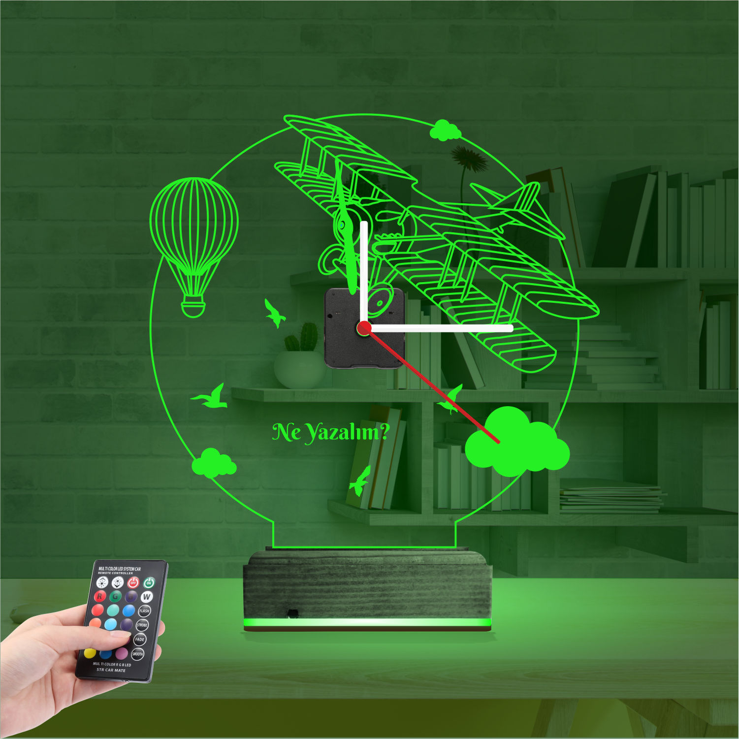 Именной подарок: ретро самолет и воздушный шар с часами 3d светильник 5