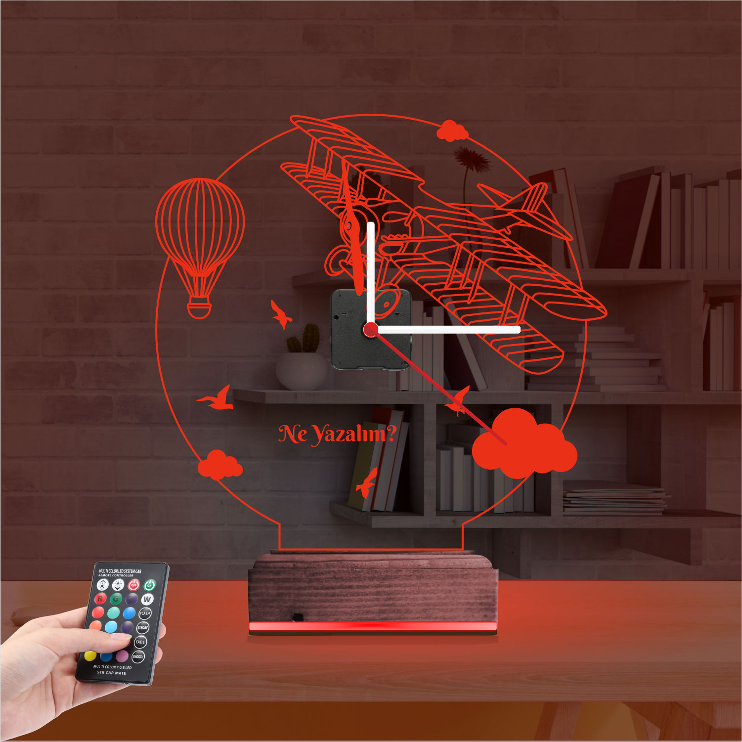 Именной подарок: ретро самолет и воздушный шар с часами 3d светильник 6